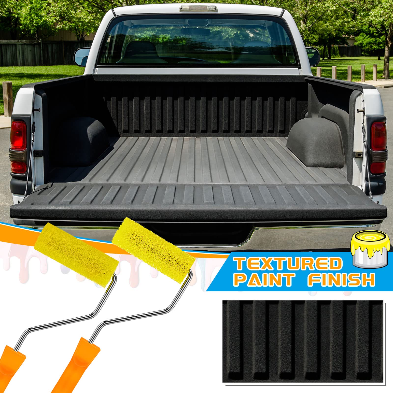 8 Pcs 4 Inch Textured Paint Roller Kit - Bed Liner Roller Covers & Frame for Truck Coating - Create Perfect Texture Effect - Ideal for DIY Truck Bed Liner, Wall Texture, and Home Painting Projects