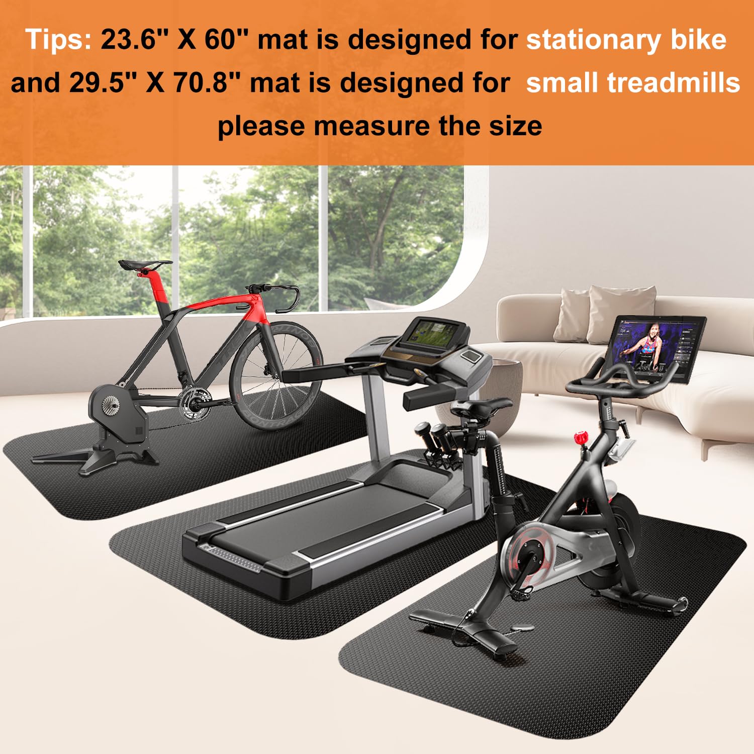 AmazonBasics Bike Mat for Indoor Exercise - Non-Slip Gym Floor Mat Compatible with Treadmill, Elliptical & Spin Bike, Protects Hardwood & Carpet Floors | Perfect for Home Gym, Yoga, and Workout Spaces