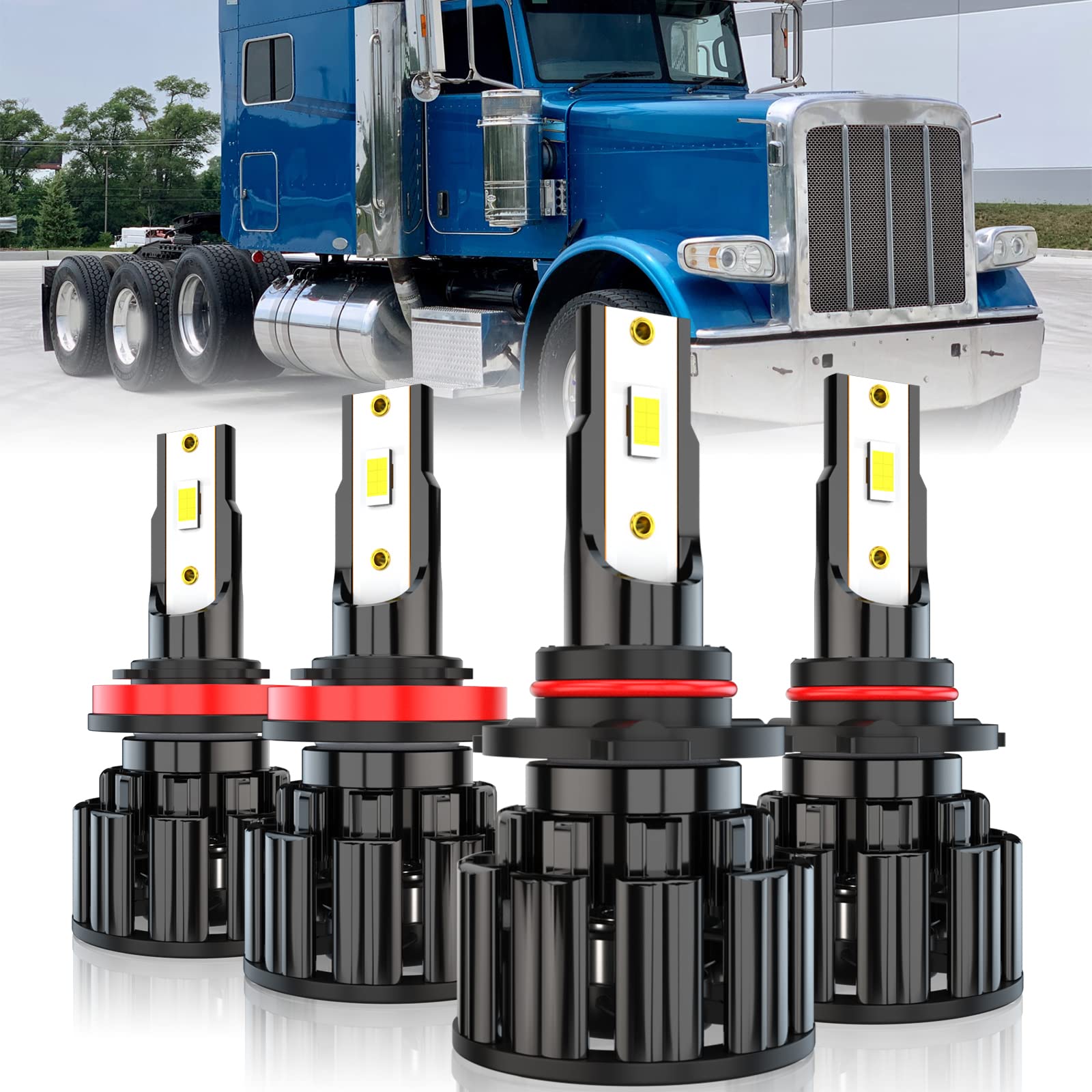 Peterbilt 388 389 Truck LED Headlight Bulbs - 9005 High Beam & H11 Low Beam LED Bulb Kit, 60W 10000LM 6000K White Super Bright Headlights with CSP Technology, Plug and Play (4-Pack) - Perfect for Night Driving & Enhanced Road Visibility