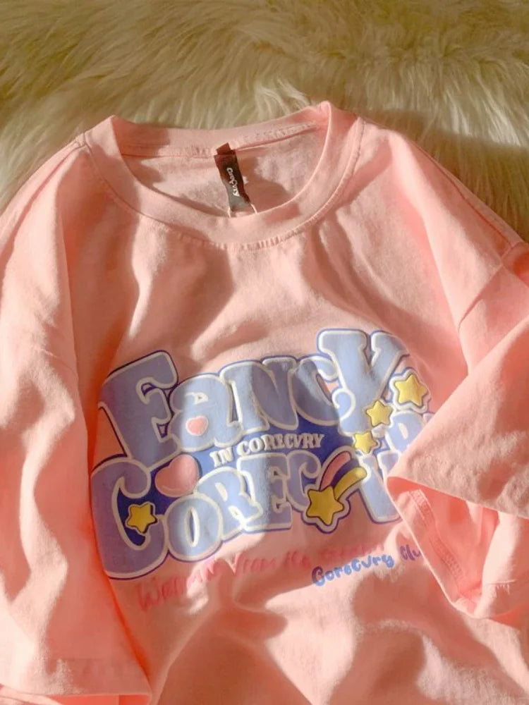 Anime Kawaii Harajuku T-Shirt for Women - Soft Cotton Graphic Tee with Cute Letter Print | Casual School Style Aesthetic Top | Korean Fashion Trendy Outfit for Cosplay, Streetwear & Daily Wear
