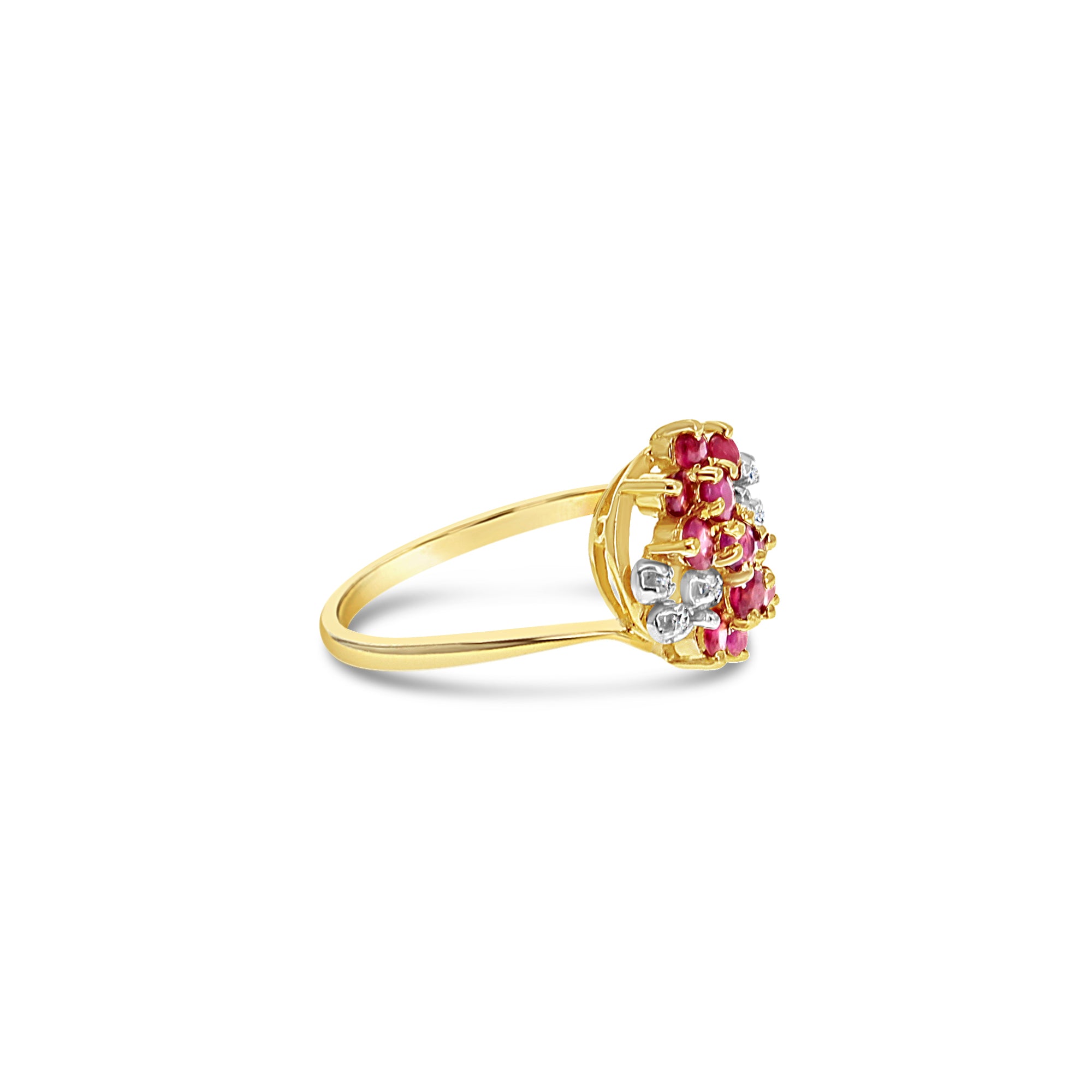 14K Yellow Gold Diamond & Ruby Cluster Ring for Women - Elegant Vintage Style Jewelry for Engagement, Anniversary, and Special Occasions