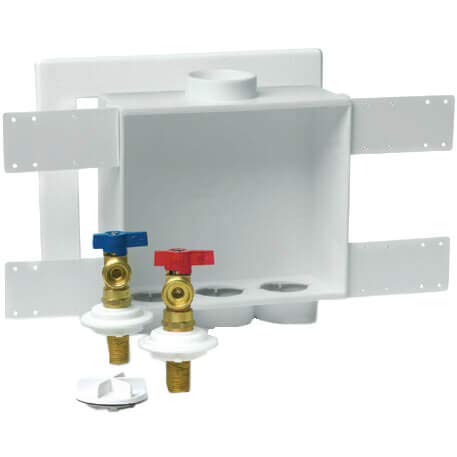 Oatey QUADTRO Washing Machine Outlet Box with Single Lever Copper Hammer Valve - Standard Pack for Laundry Room Plumbing & Water Supply Control