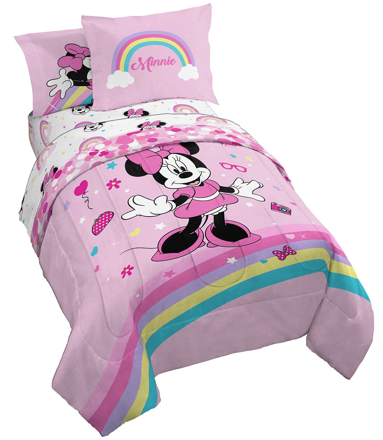 Minnie Mouse Twin Bedding Set - 5-Piece Soft Microfiber Comforter & Sheet Set for Kids | Official Disney Licensed | Girls' Room Decor, Nursery & Toddler Bedding | Perfect for Sleepovers, Birthday Parties & Cozy Nap Time | Ideal Gift for Disney Fans & Themed Bedroom Ideas | Great for Daycare, Kids' Bedrooms & Everyday Use | Best for Disney-Themed Rooms, Sleepovers, and Cozy Bedtime Comfort