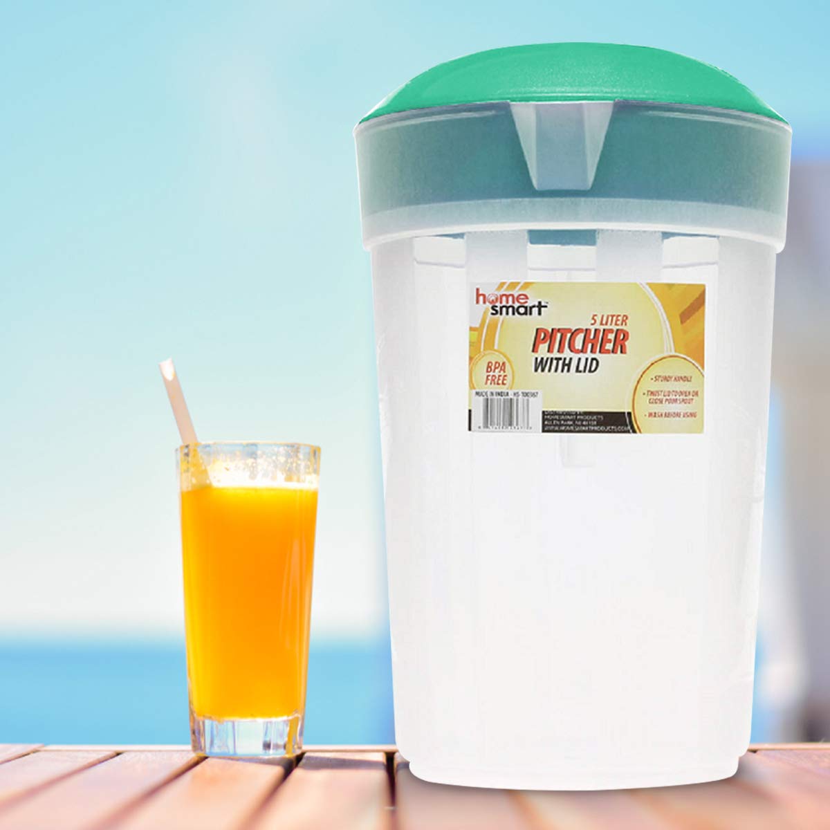 1.3 Gallon (5 Liter) Plastic Water Pitcher with Lid - BPA-Free Beverage Container for Tea, Juice & Drinks - Perfect for Fridge Storage & Iced Tea Serving - Green Pitcher for Home, Office & Outdoor Use