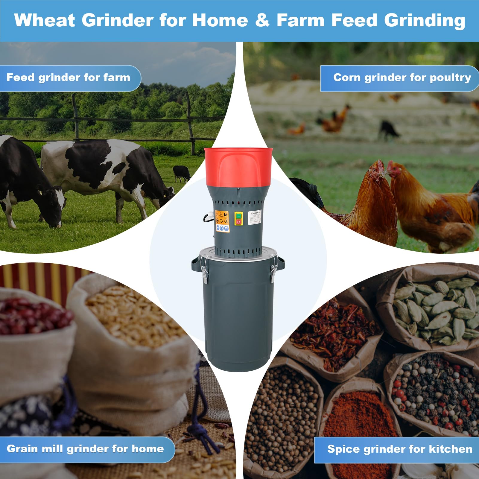 6.6 Gallon Electric Corn Grinder Mill - Dry Grain Mill for Wheat, Spice, Rice, Feed & Cereals - 7 Sizes Sieves (25L) - Perfect for Home, Farm & Commercial Use - Make Fresh Flour, Animal Feed & Spice Powders