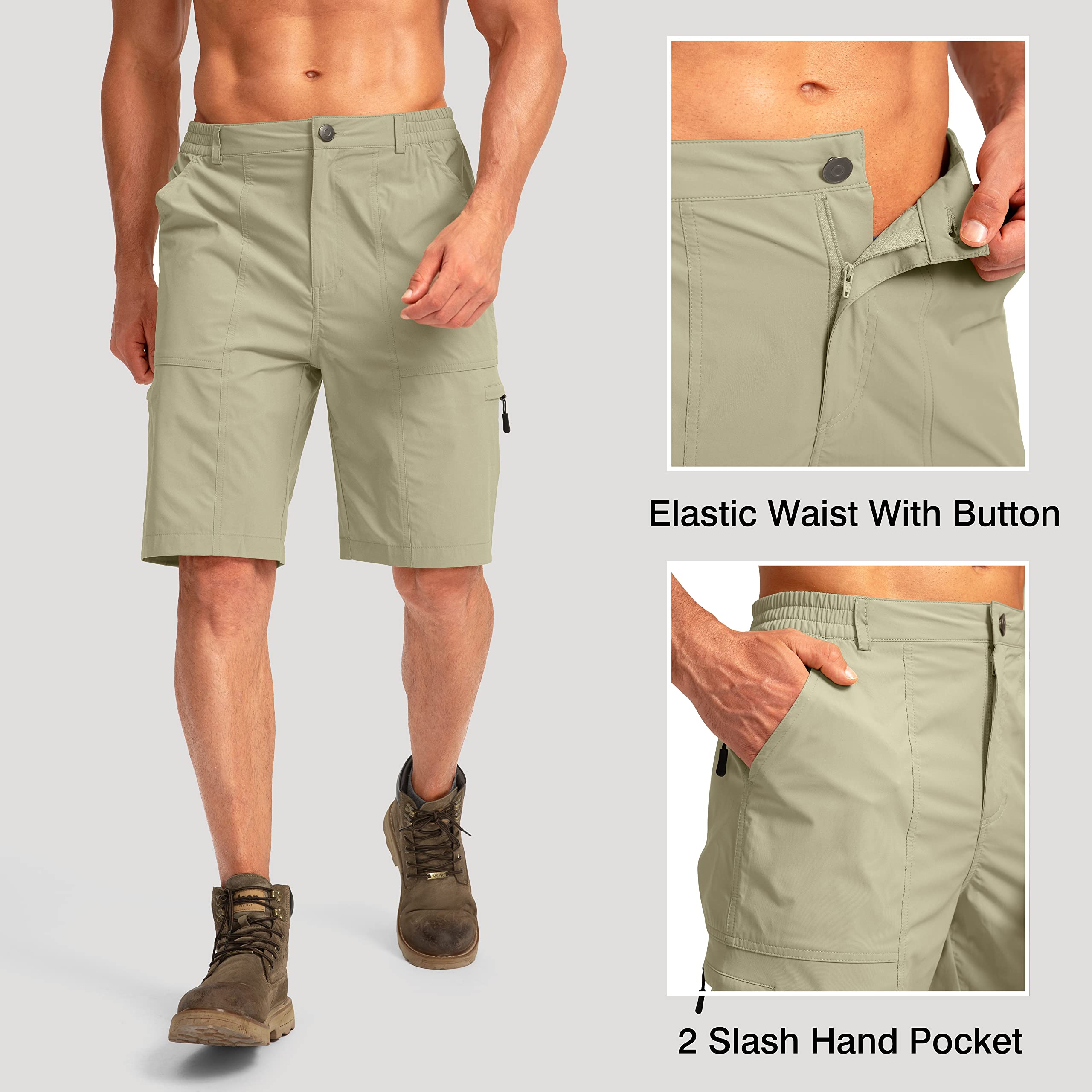 Viodia Men's Hiking Cargo Shorts - 6 Pockets Quick Dry Lightweight Stretch Outdoor Shorts for Hiking, Fishing, Golf & Summer Activities