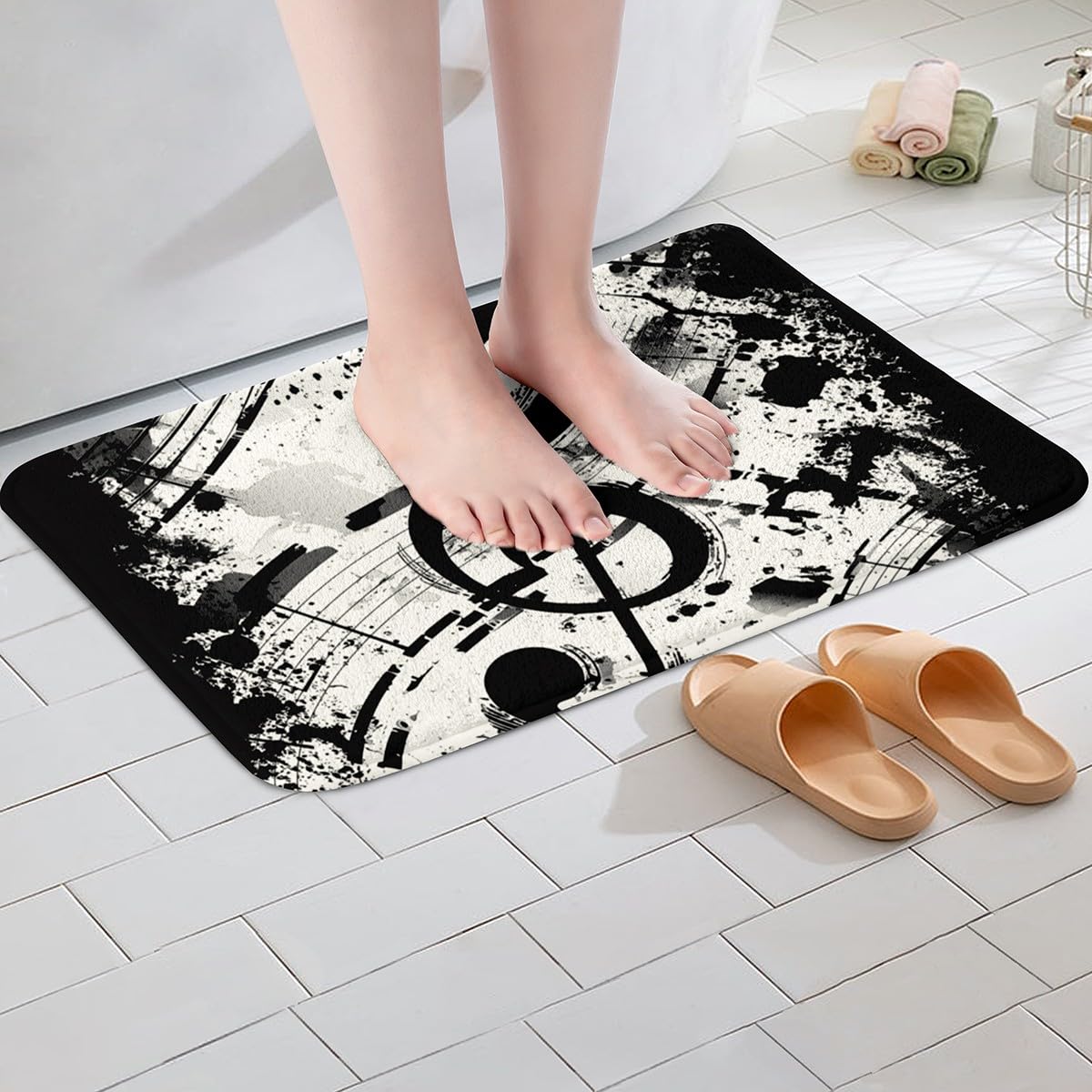 Manfei Musical Note Bath Rug - Ultra Soft Non-Slip Bathroom Floor Mat, Absorbent Plush Music Theme Carpet (16x24 Inches) - Perfect for Bathroom Decor, Kids' Playroom & Music Lover Gifts