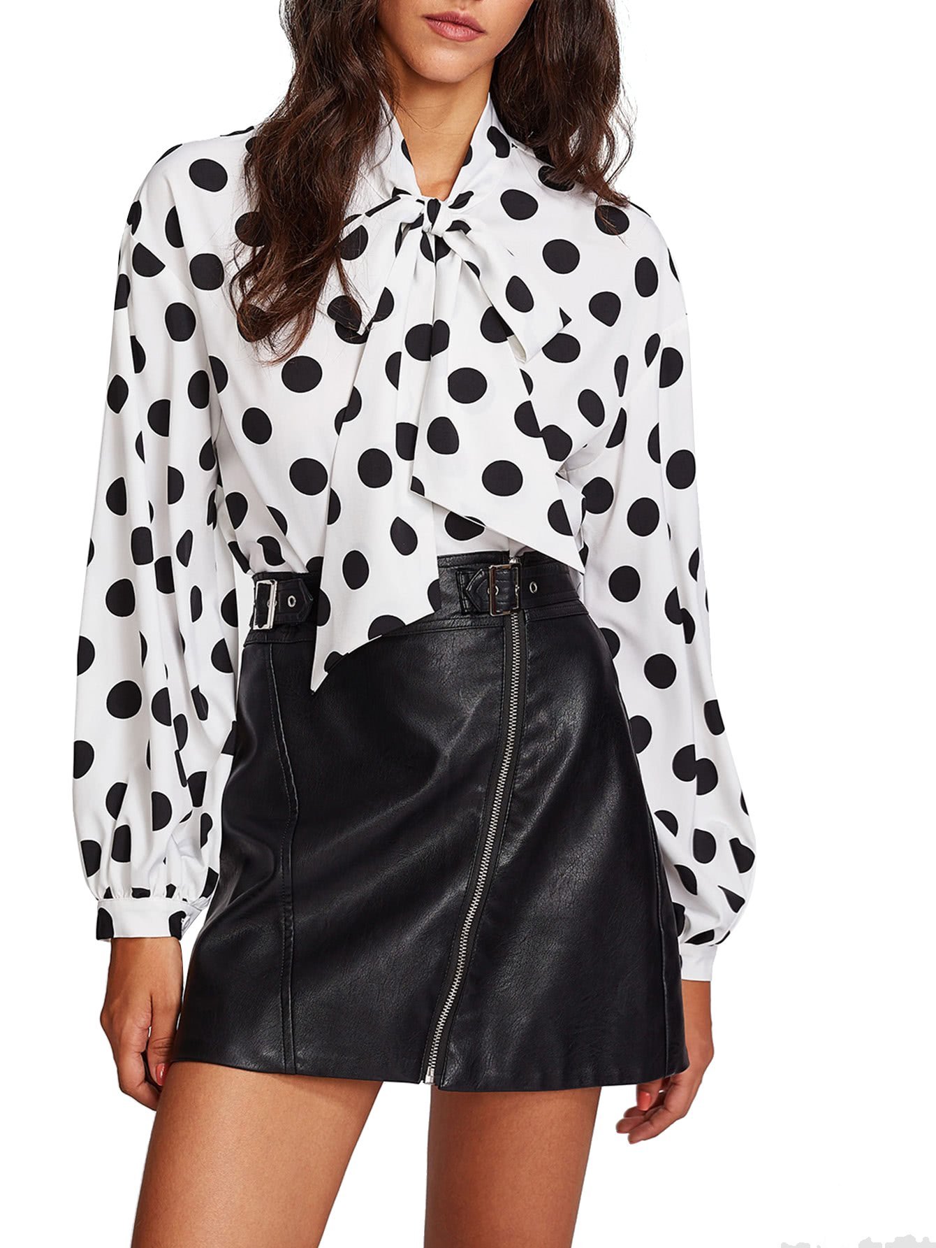 Floerns Women's Printed Bow Tie Neck Lantern Long Sleeve Blouse - Elegant Workwear Shirt for Office, Business Meetings & Professional Events