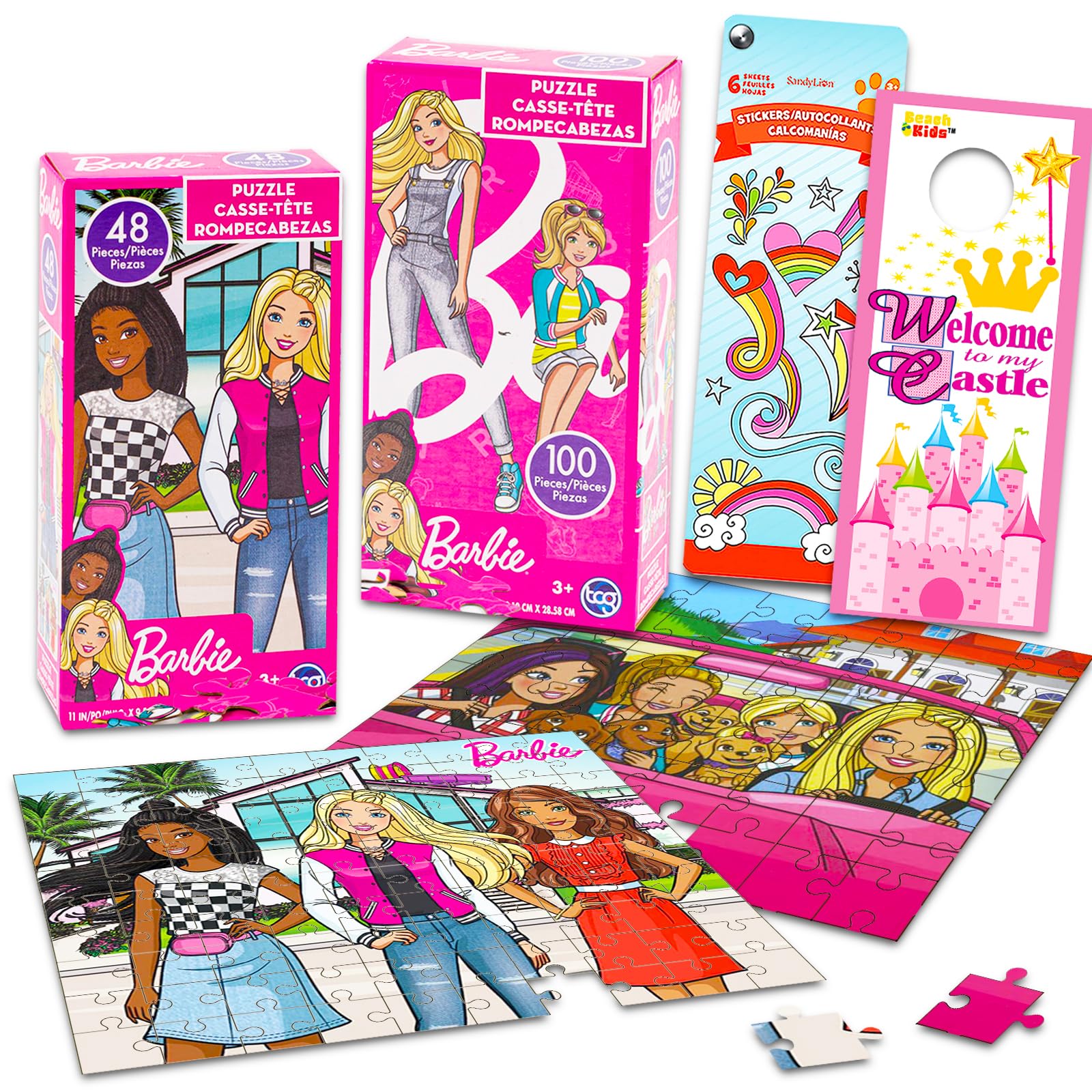 Barbie Premier Puzzle Activity Set - 2 Jigsaw Puzzles (48pc & 100pc) with Stickers | Fun Learning Toys for Girls & Kids | Perfect for Birthday Parties, Playdates & Indoor Activities