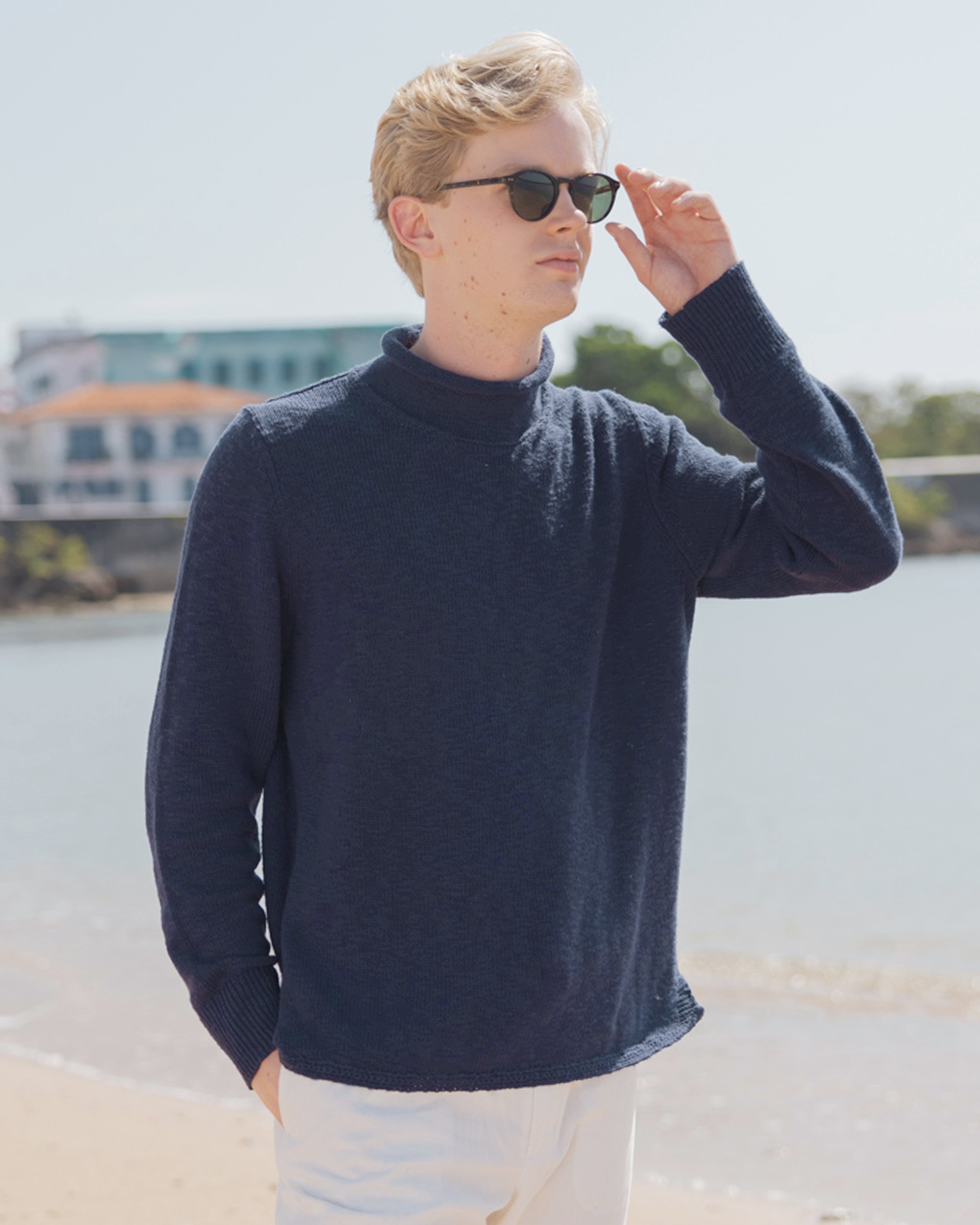 Premium Navy Fisherman Sweater for Men & Women - Cozy Hand-Knit Pullover for Fall & Winter - Perfect for Outdoor Activities & Casual Wear