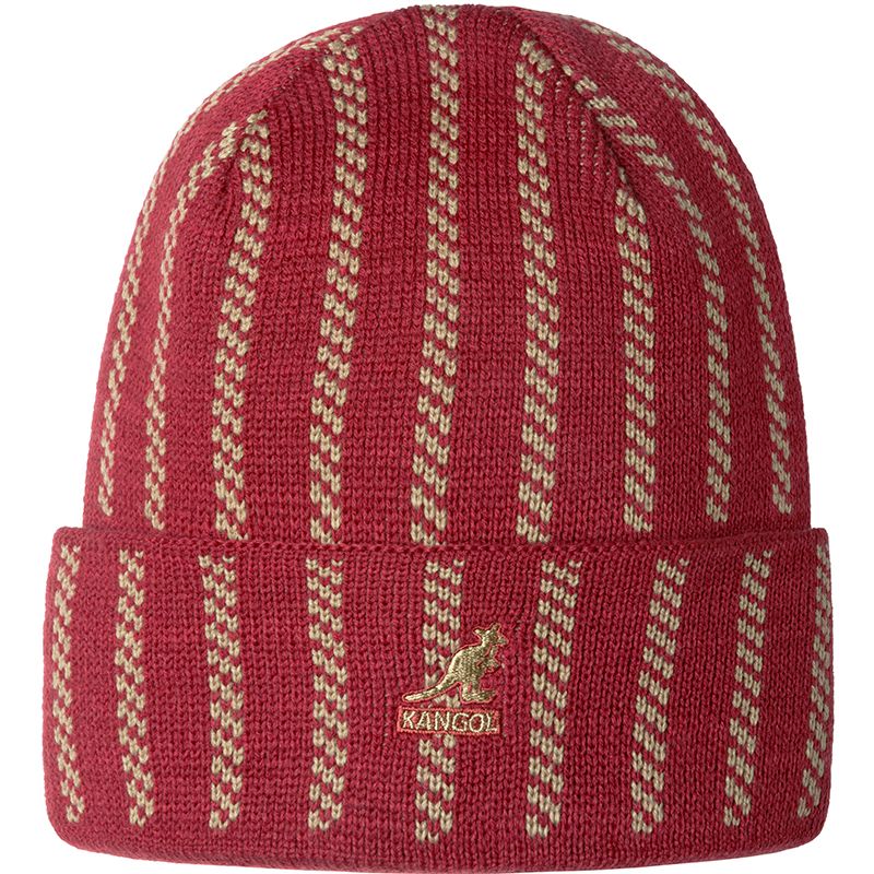 Kangol Twist Stripe Beanie Hat - Cranberry & Camel Color - Warm Winter Knit Hat for Men & Women - Perfect for Skiing, Snowboarding & Outdoor Activities