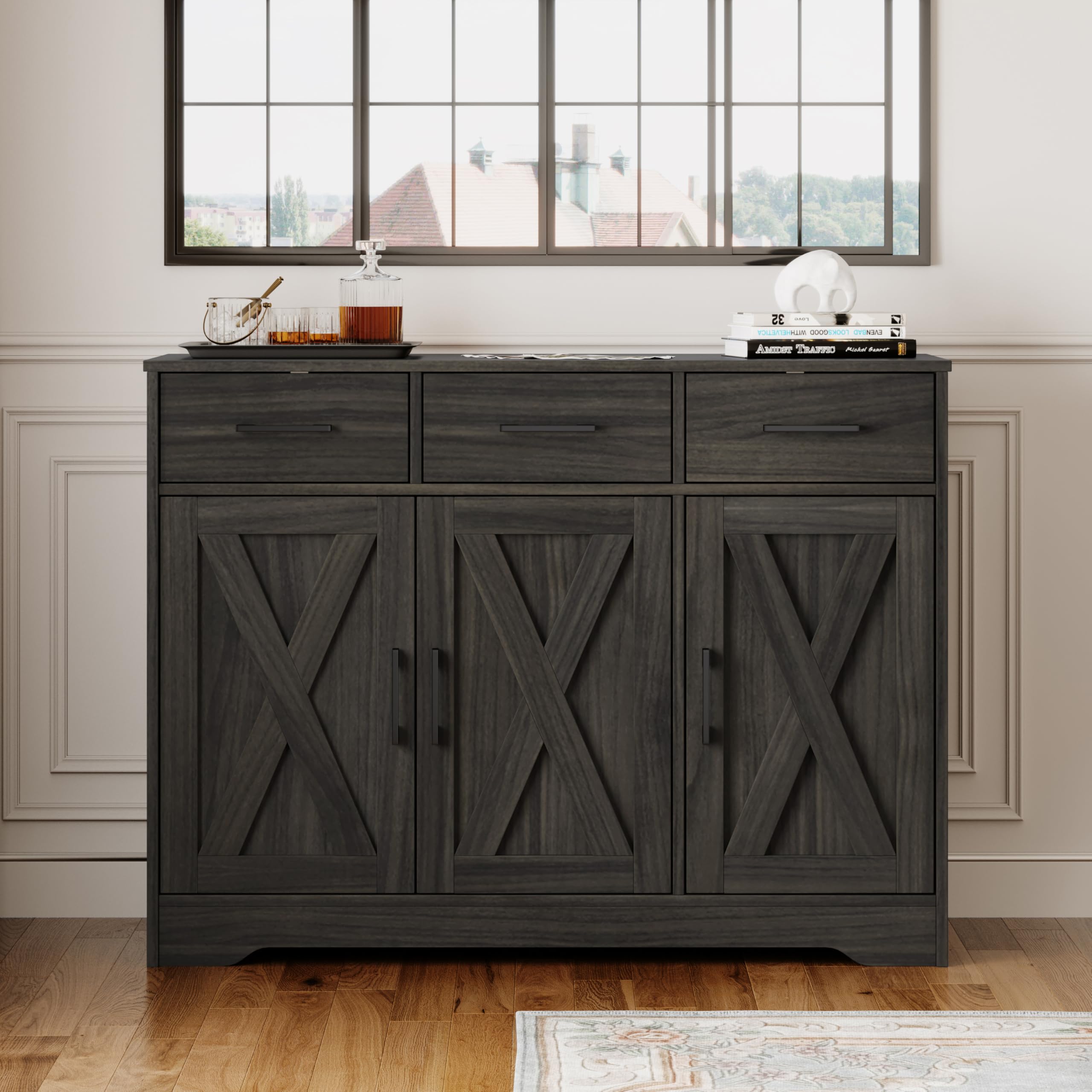 Mid-Century Modern TV Stand with Storage Cabinet - Dark Brown Entertainment Center Media Console for Living Room & Bedroom | Perfect for Flat Screen TVs & Home Theater Setup