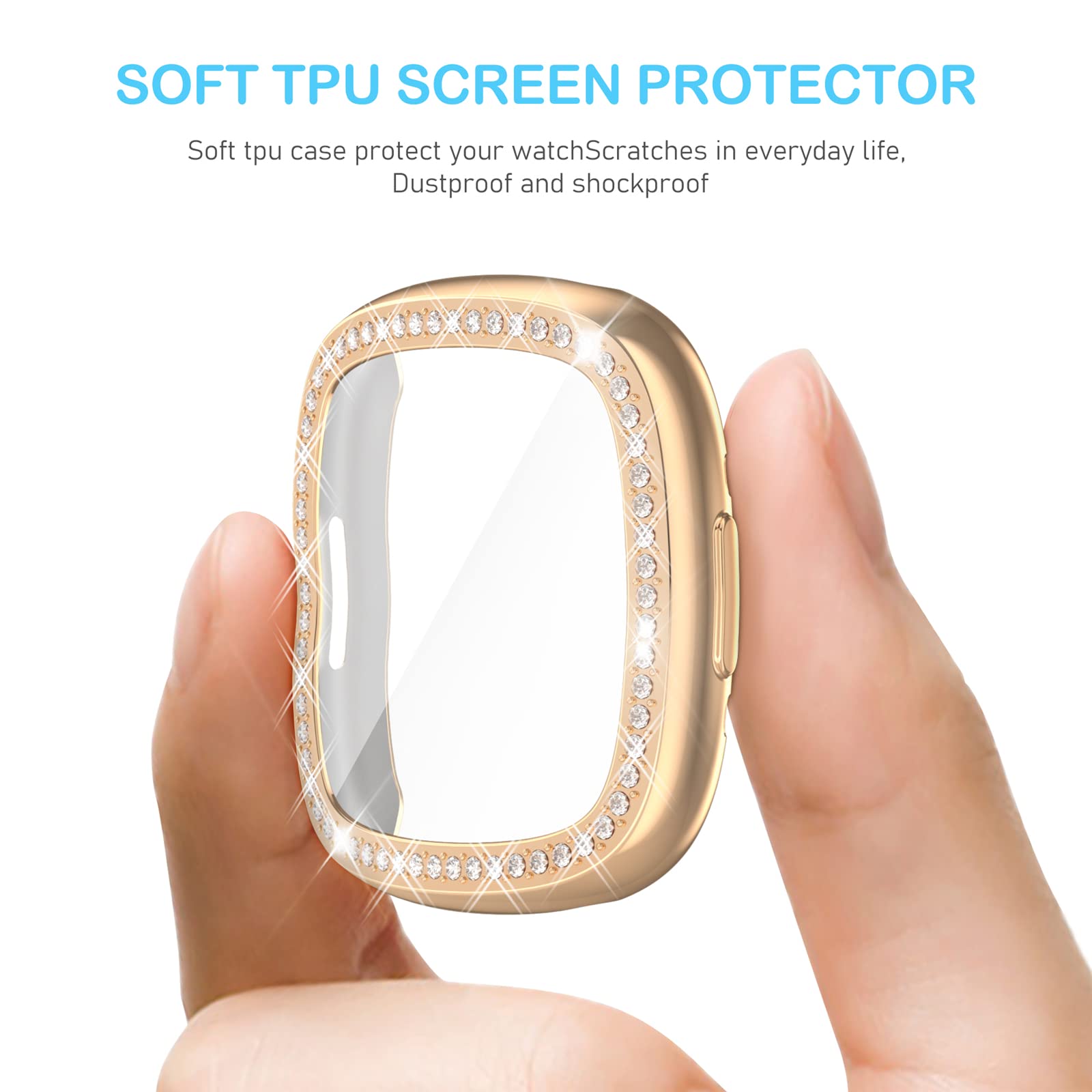 12-Pack RICHONE Fitbit Versa 4/Sense 2 Protective Case with Screen Protector - Sparkly Rhinestone TPU Cover, Bling Crystal Diamond Design for Women & Men | Gym, Workout, Office & Daily Wear Protection