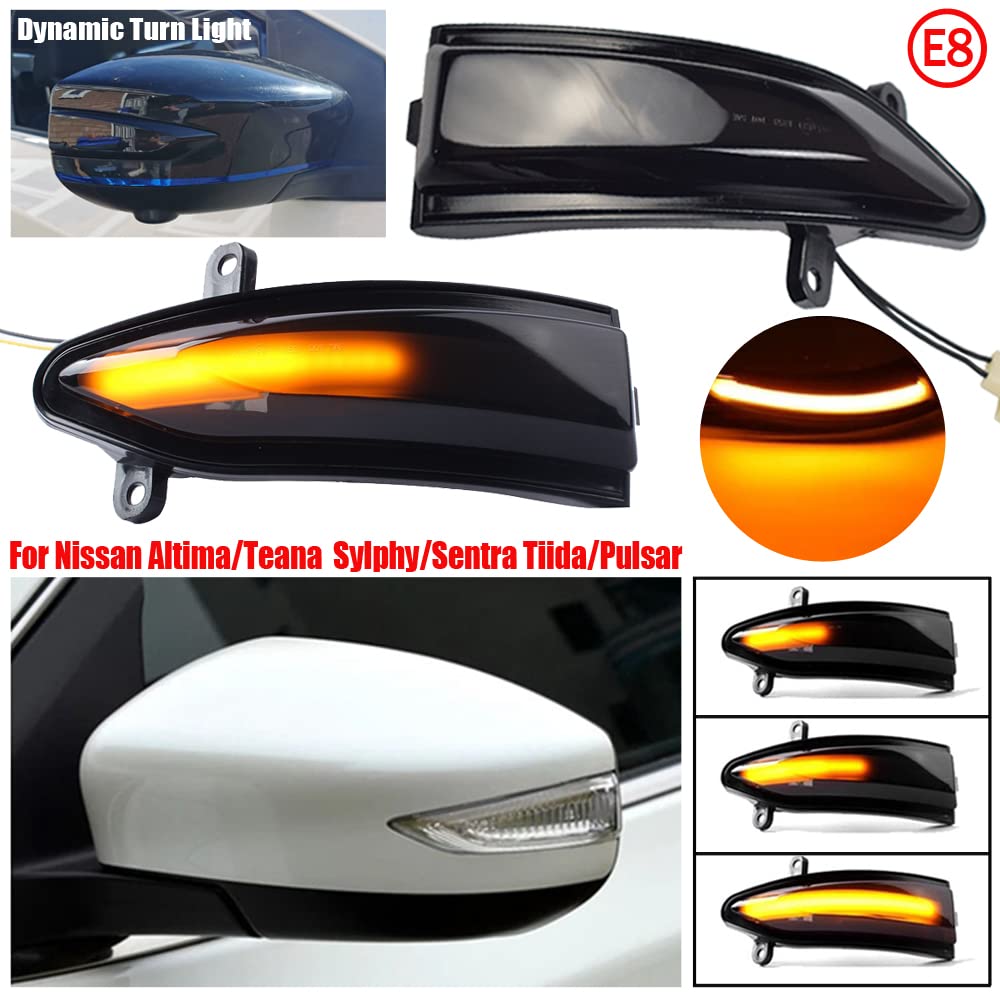 Dynamic LED Sequential Side Mirror Turn Signal Light Blinker for Nissan Altima Teana L33 Sylphy Sentra B17 Tiida Pulsar C13 - Upgrade Your Car's Safety & Style with Bright Sequential Turn Signals for Day & Night Driving