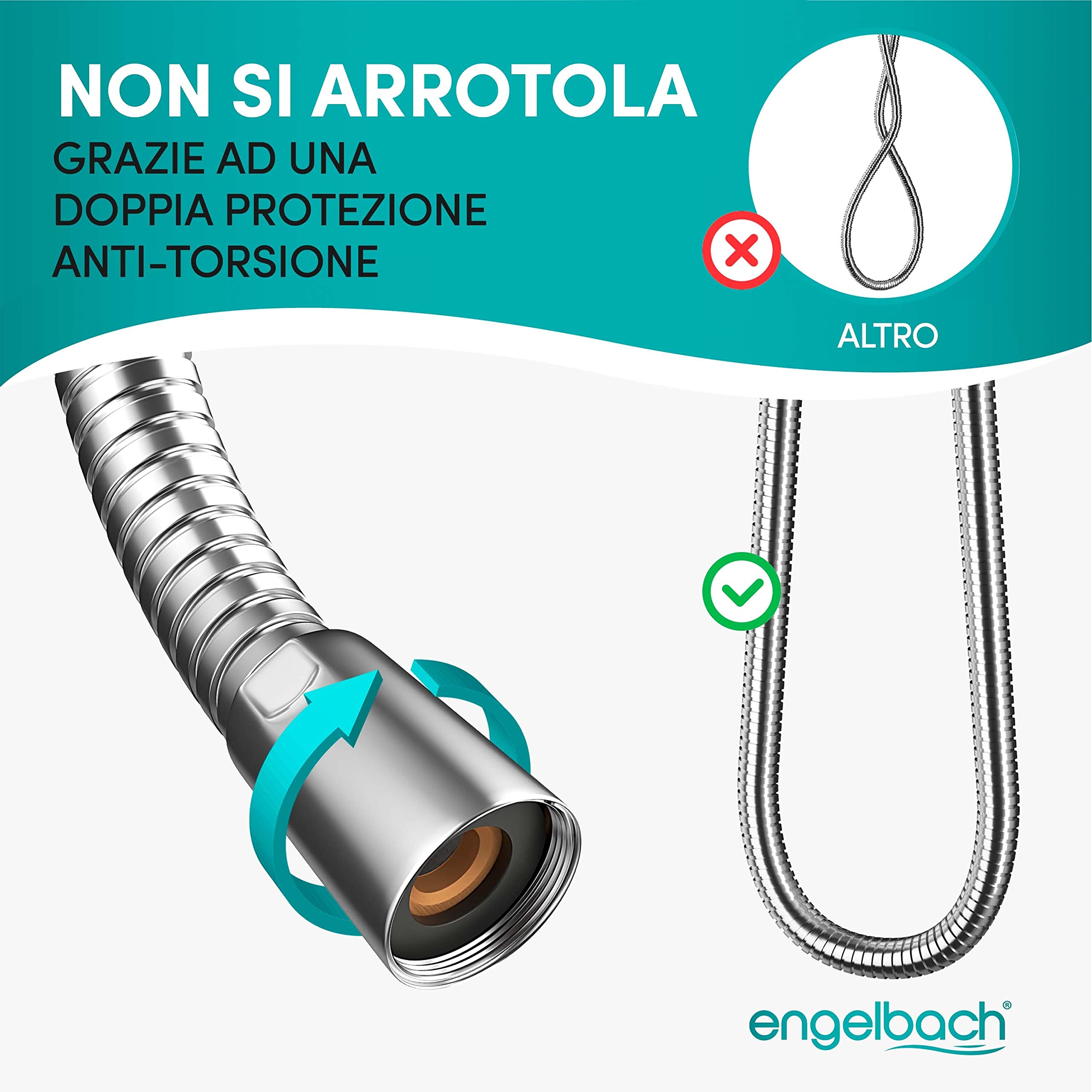 Engelbach® 1.60m Stainless Steel Shower Hose with Double Anti-Twist Protection - Flexible & Durable Universal ½