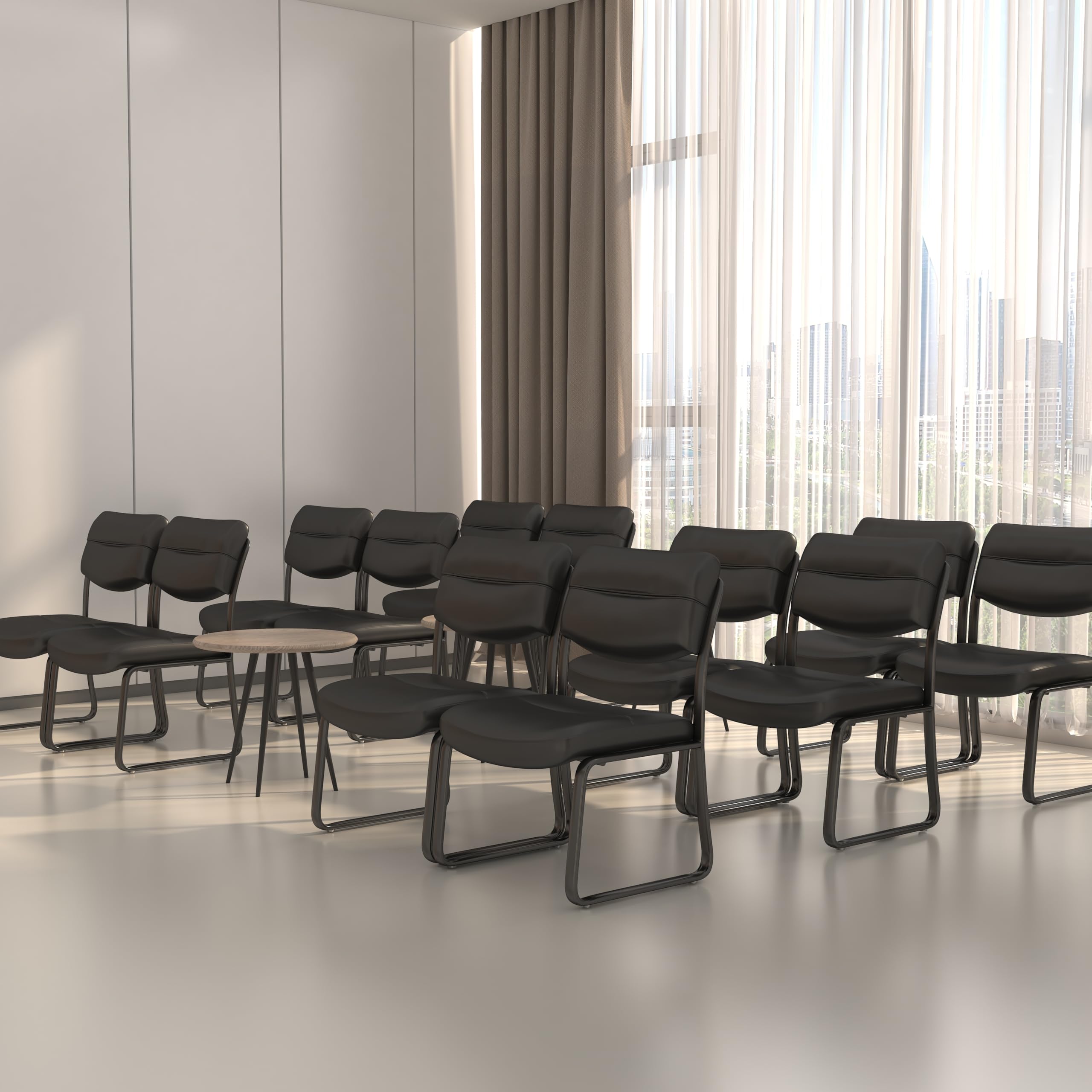 Premium Black Leather Sled Base Office Chair - Ergonomic Executive Desk Chair for Home & Business Workspaces - Perfect for Corporate Offices, Conference Rooms & Home Offices