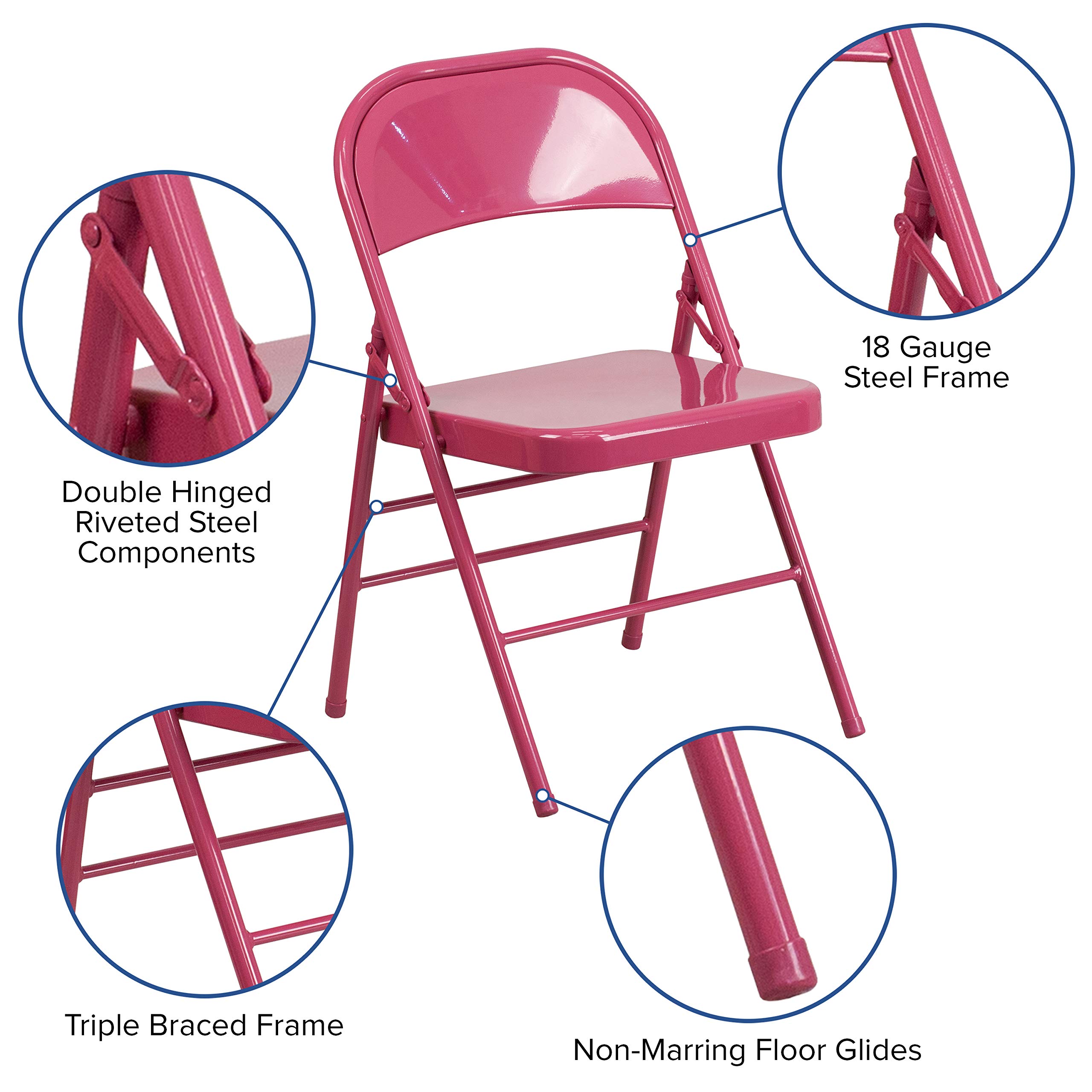 Flash Furniture 4-Pack HERCULES COLORBURST Series Fuchsia Metal Folding Chairs - Triple Braced, Double Hinged for Stability - Perfect for Events, Parties, Weddings & Outdoor Gatherings