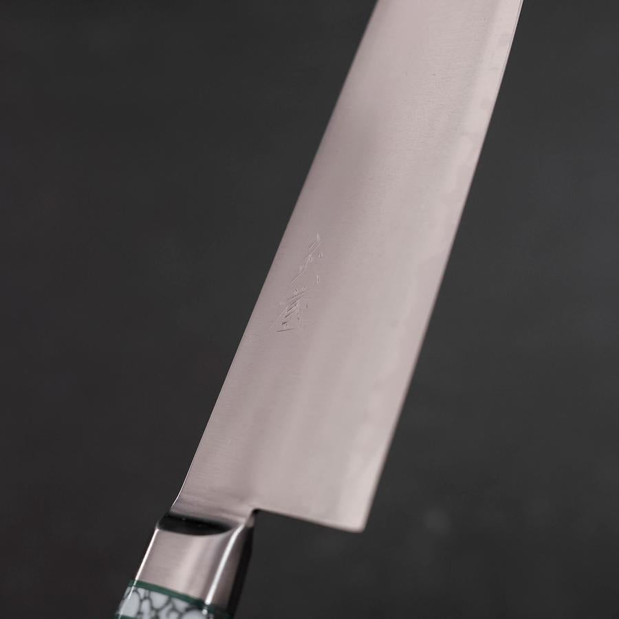 Premium Santoku Knife 180mm - Blue Steel #2 Stainless Clad Blade with Polished Green Micarta Turquoise Handle - Japanese Kitchen Knife for Professional Chefs & Home Cooking, Perfect for Slicing, Dicing & Chopping Vegetables, Meat & Fish