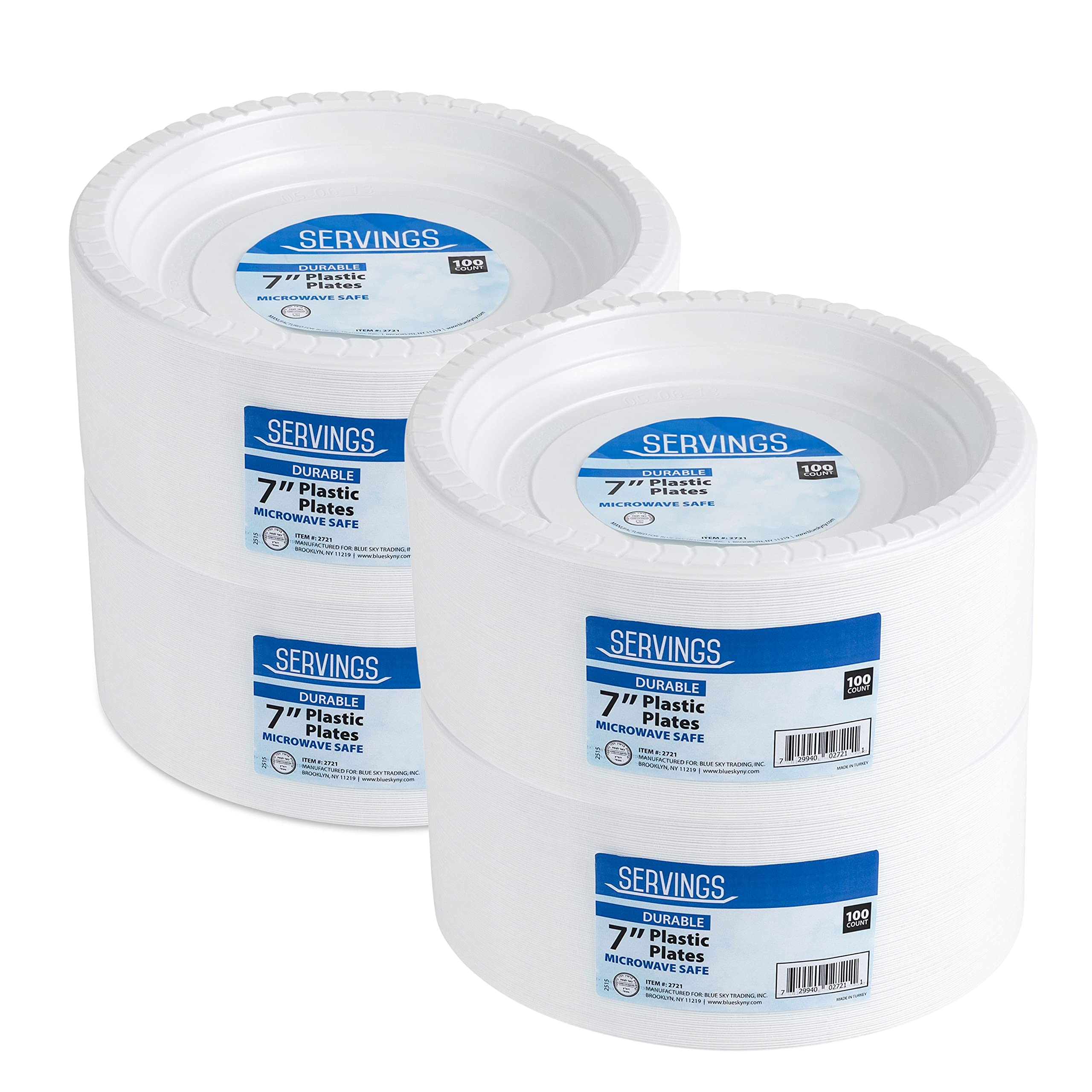 Blue Sky 7 Inch White Plastic Plates - 400 Count Disposable Dinner Plates | Microwave Safe & Durable | Perfect for Parties, Weddings, BBQs, Picnics & Family Gatherings | Ideal for Birthday Celebrations, Catering Events & Outdoor Dining