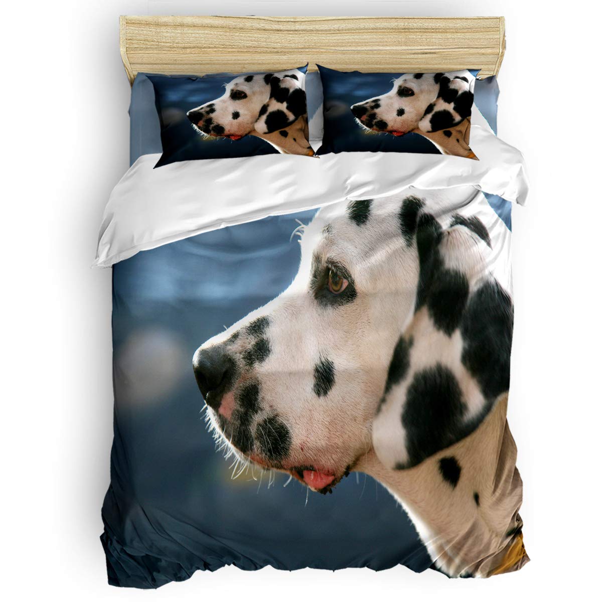 Giant Dalmatian Dog Print Duvet Cover Set - Ocean Party Animal Theme 4-Piece Bedding Set with Flat Sheet & Pillow Shams (King Size) | Soft Microfiber for Kids Room, Beach House Decor or Dog Lover Gift