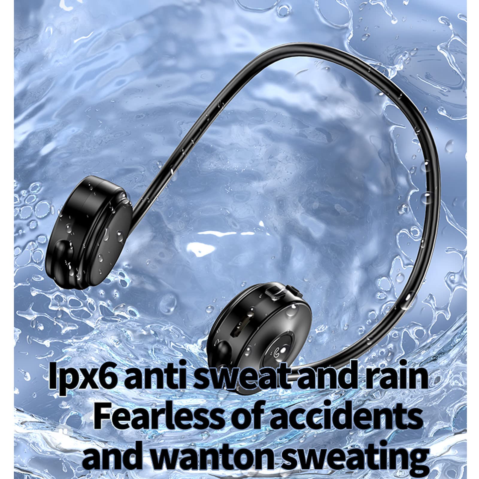 Wireless Open Ear Bone Conduction Headphones Bluetooth 5.0 - Sweatproof Sport Headset for Running, Cycling, Workout & Gym - Lightweight Neckband Design with HD Mic - Perfect for Outdoor Activities & Office Use (Black)