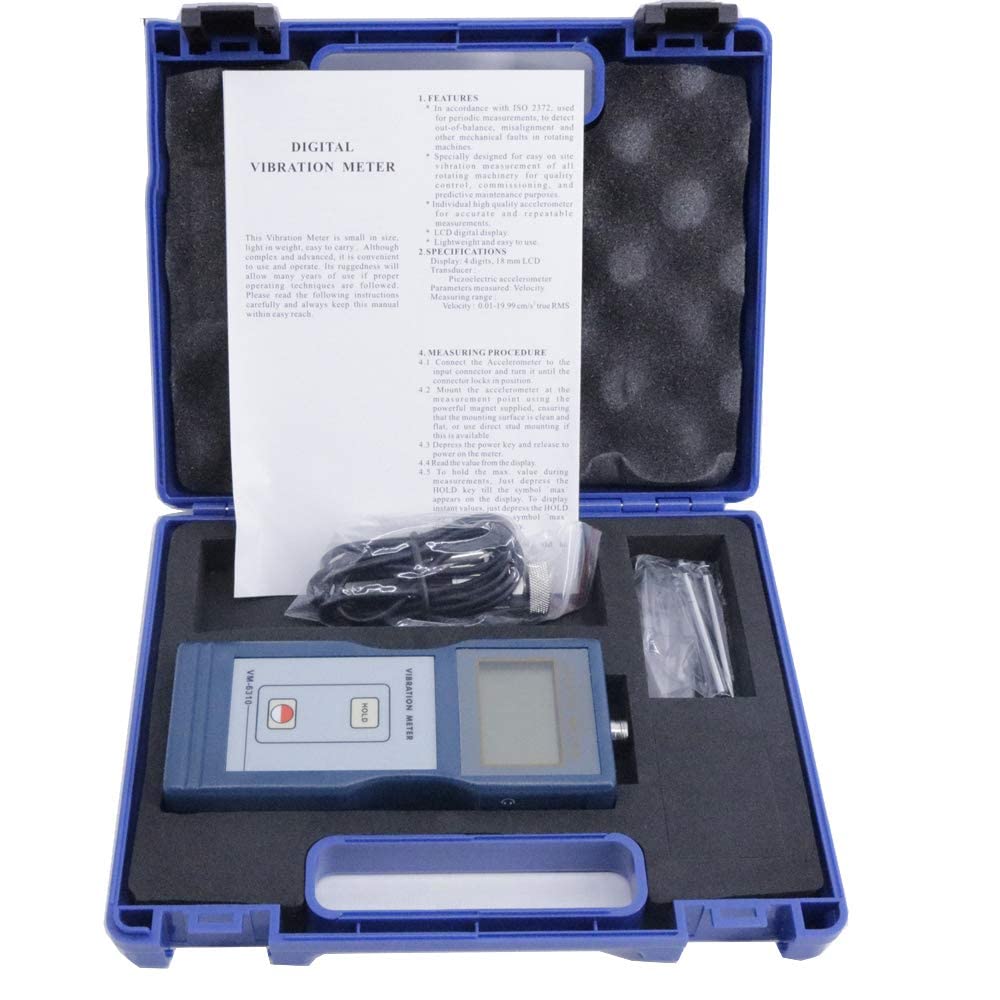 Digital Vibration Tester Meter - Portable Vibrometer with USB Data Cable & Analysis Software | For Industrial Equipment, HVAC Systems & Machinery Maintenance