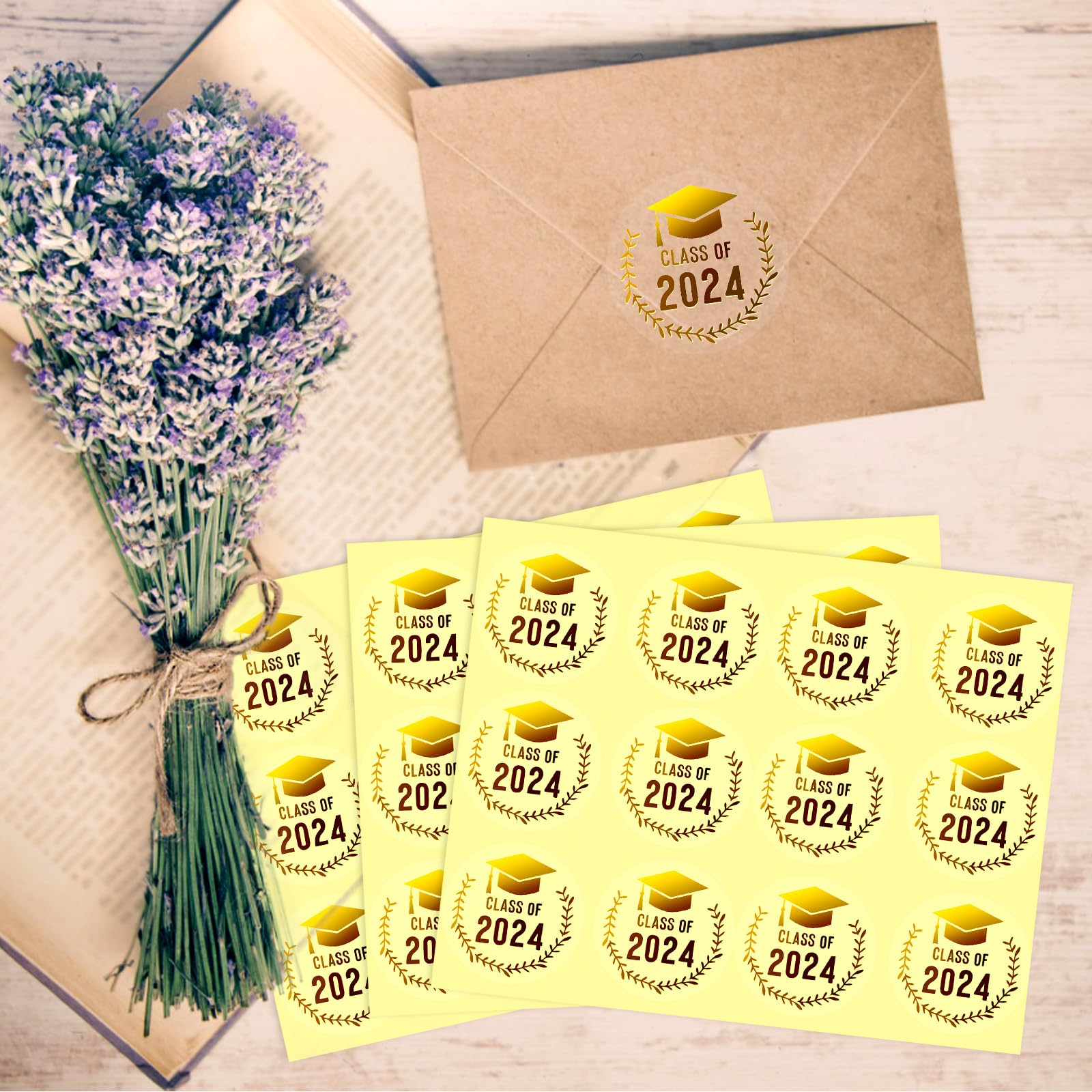 108PCS Graduation Stickers for Class of 2024 - Gold Foil Seals for Envelopes, Invitations & Party Favors (1.6 Inch) - Perfect for Graduation Cards, Diploma Covers & Celebration Decorations