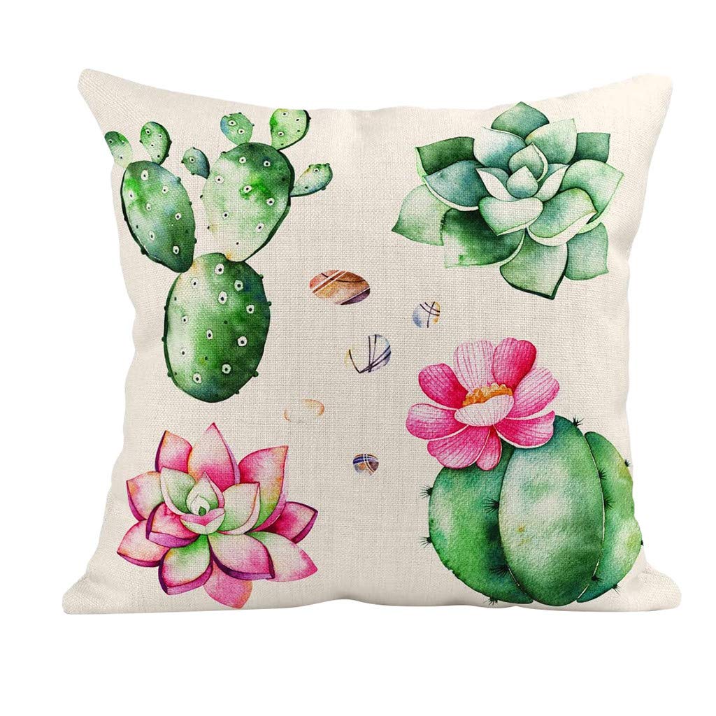 Xipoxipdo 18x18 Inch Brown Leather Cushion Cover - Watercolor Cactus & Succulent Flower Design | Decorative Throw Pillow Case for Sofa, Bed, Living Room & Office Decor