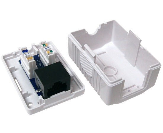 CAT5E Surface Mount Box - 1 Port & 2 Port Options - Pre-Wired Universal Enclosure (White) for Home & Office Network Installations
