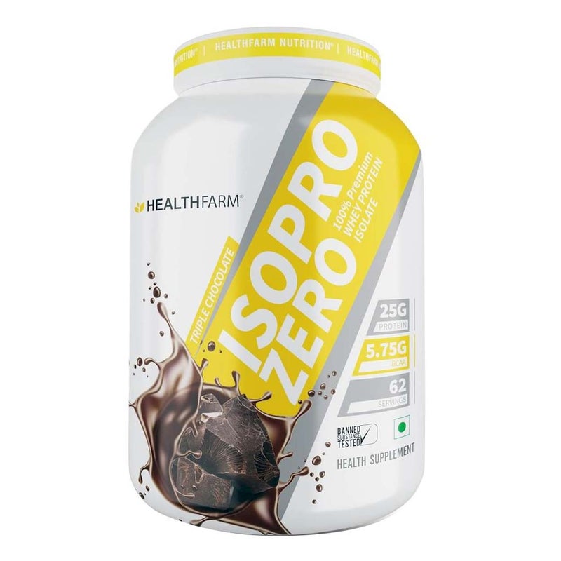 Healthfarm ISO Pro Zero Whey Protein Isolate Powder - Triple Chocolate Flavor, 2kg (4.4lb) with 62 Servings | Low Carb, High Protein for Muscle Recovery & Post-Workout | Gym Supplement for Athletes & Bodybuilders