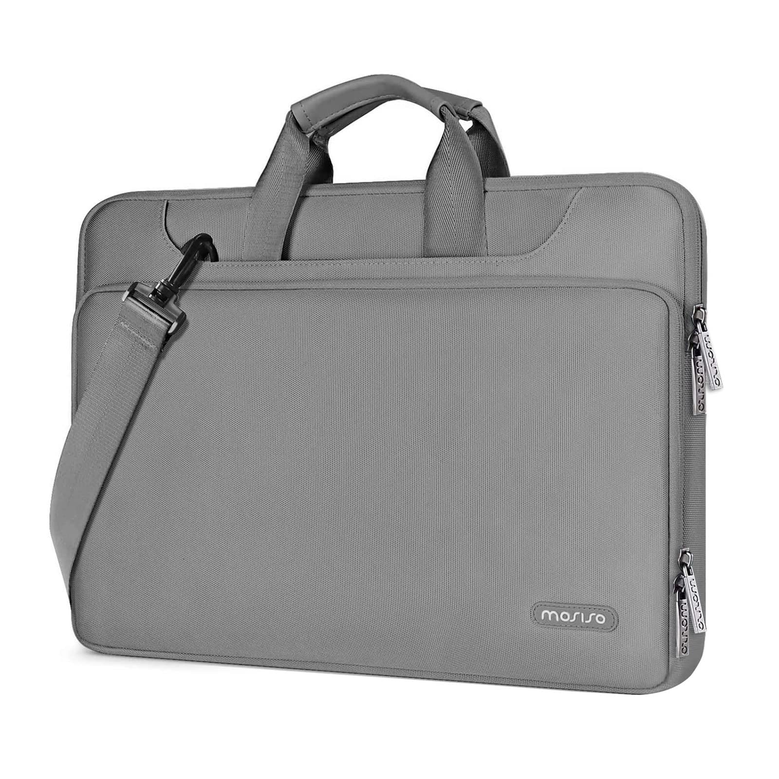MOSISO 360 Protective Laptop Shoulder Bag for MacBook Air/Pro 13-13.3 inch & MacBook Pro 14 inch M3/M2/M1 (2021-2023) - Gray with Matching Color Sleeve & Belt | Perfect for Work, Travel & School Commute