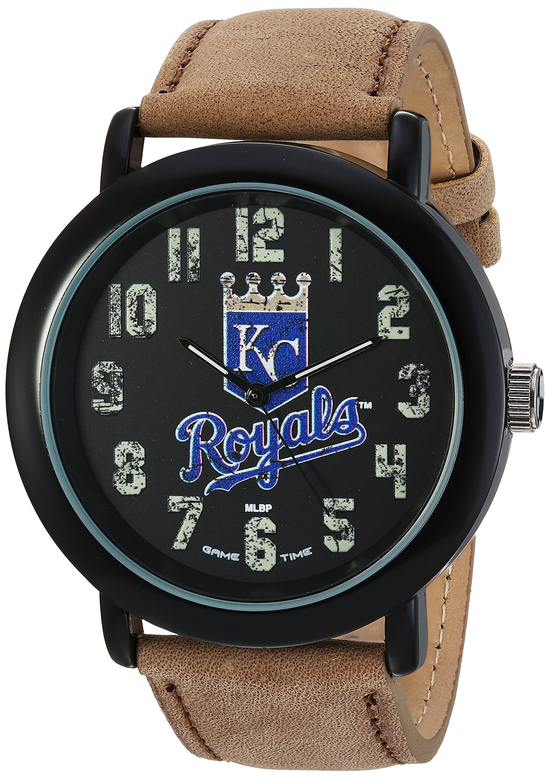 Vintage Japanese-Quartz Watch for Men - Leather Strap, Beige | Game Time MLB-TBK-KC | Casual & Office Wear
