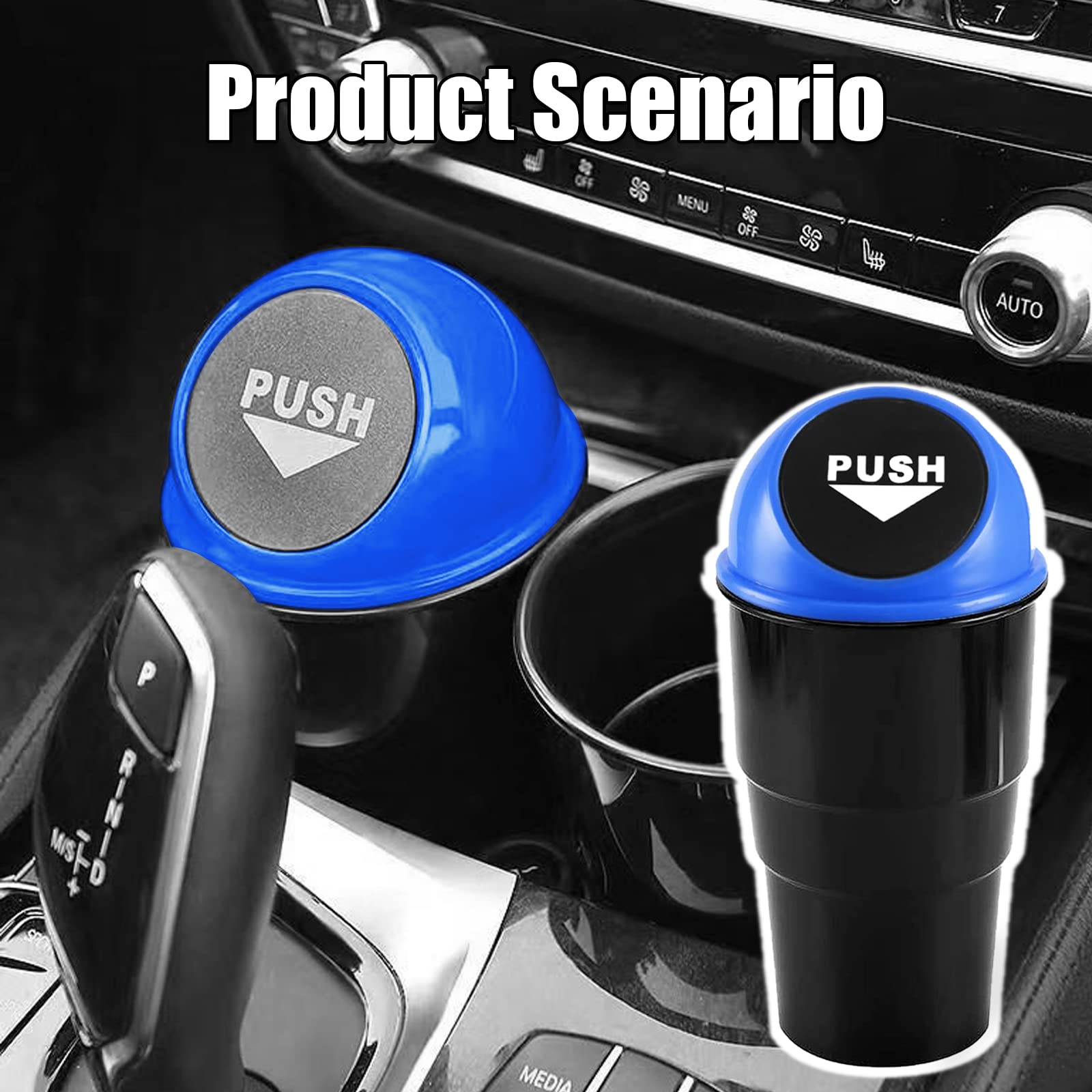 NTNEV Mini Car Trash Can - Leakproof Vehicle Cup Holder Garbage Bin with Lid for Auto, Home & Office | Perfect for Road Trips, Commuting & Workspace Organization (Blue)