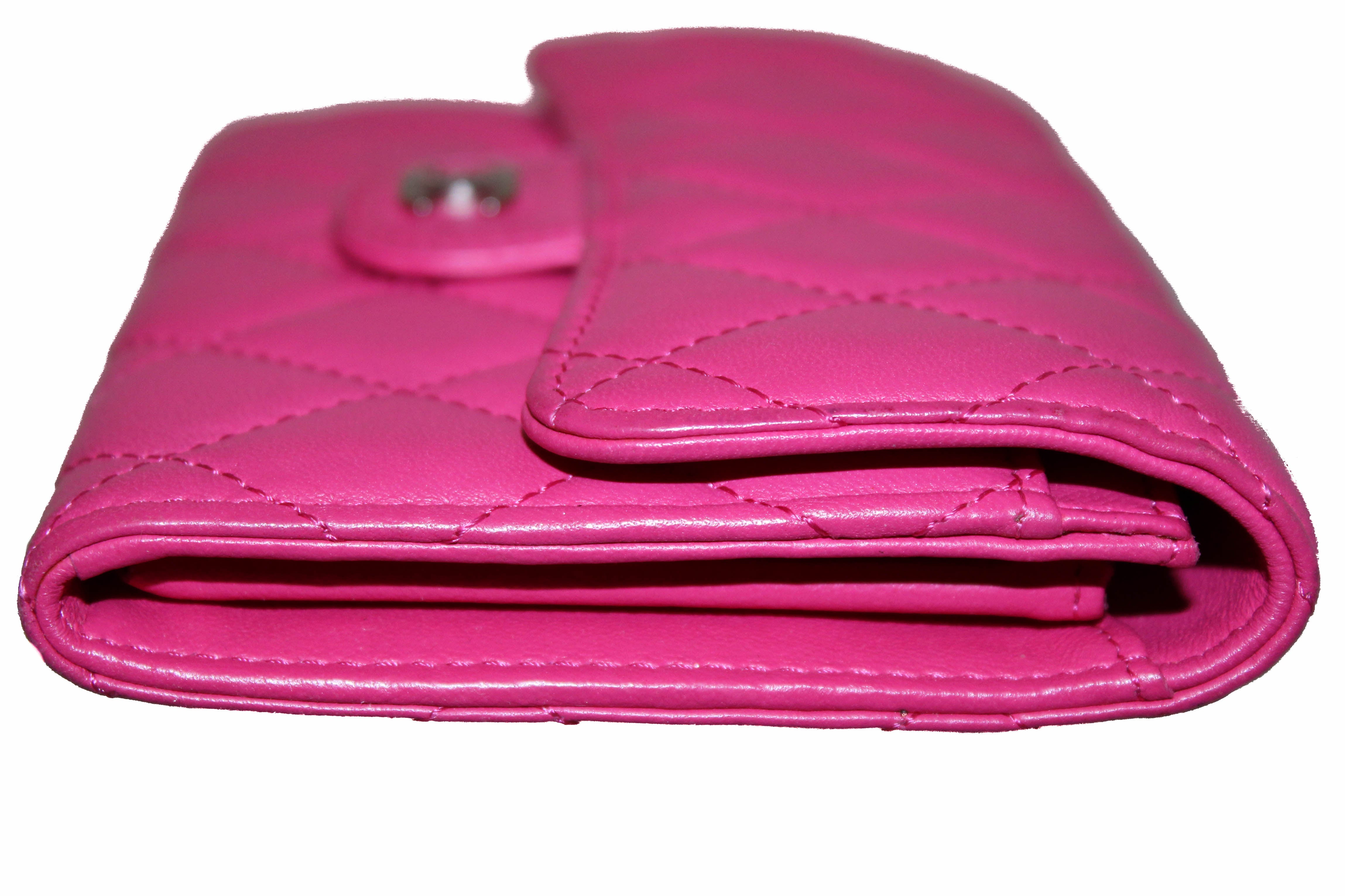 Authentic Chanel Pink Quilted Lambskin Leather Classic Flap Wallet for Women - Luxury Designer Handbag for Everyday Use & Special Occasions