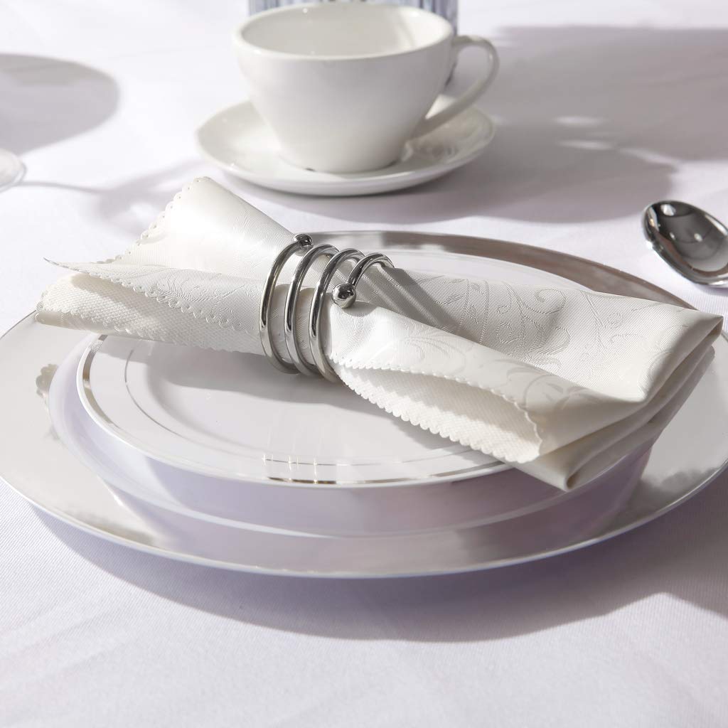 100-Pack Silver Plastic Plates - 10.25 Inch Elegant Disposable Dinner Plates with Silver Rim - Perfect for Weddings, Birthday Parties, Christmas & Holiday Celebrations - Durable & Stylish for Buffets, Catering & Outdoor Events
