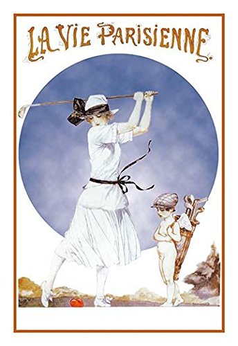 Vintage La Vie Parisienne Magazine Cover Art - Woman Swinging Golf Club at Heart with Cupid Caddy - French Weekly Magazine 1863 - Perfect for Golf Lovers, Vintage Decor & Parisian Art Collectors