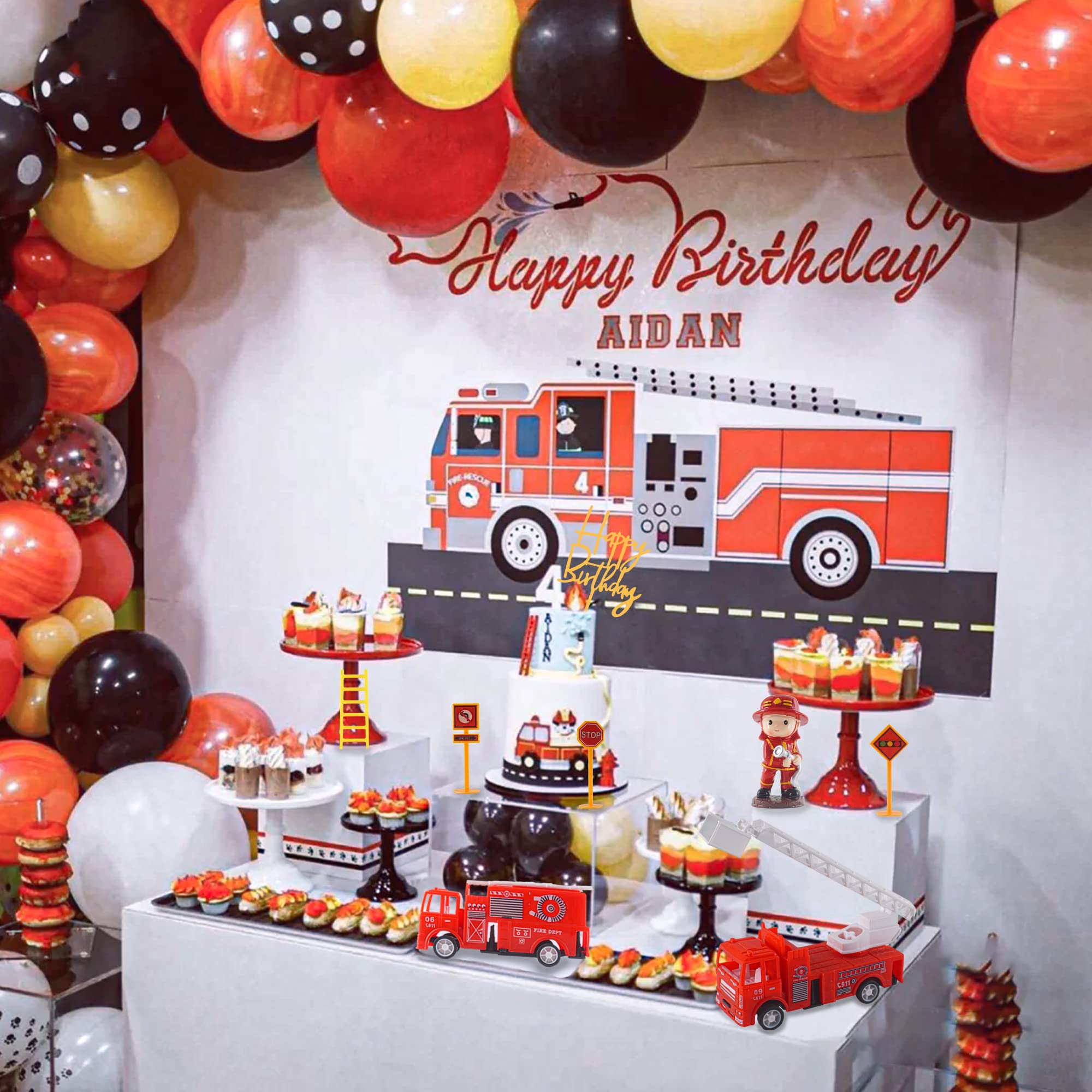 Fire Truck Cake Topper Set - 10PCS Firefighter Themed Birthday Cake Decorations for Baby Shower, Fireman Party & Happy Birthday Celebrations - Perfect for Firefighter Theme Cakes, Cupcakes and Dessert Tables