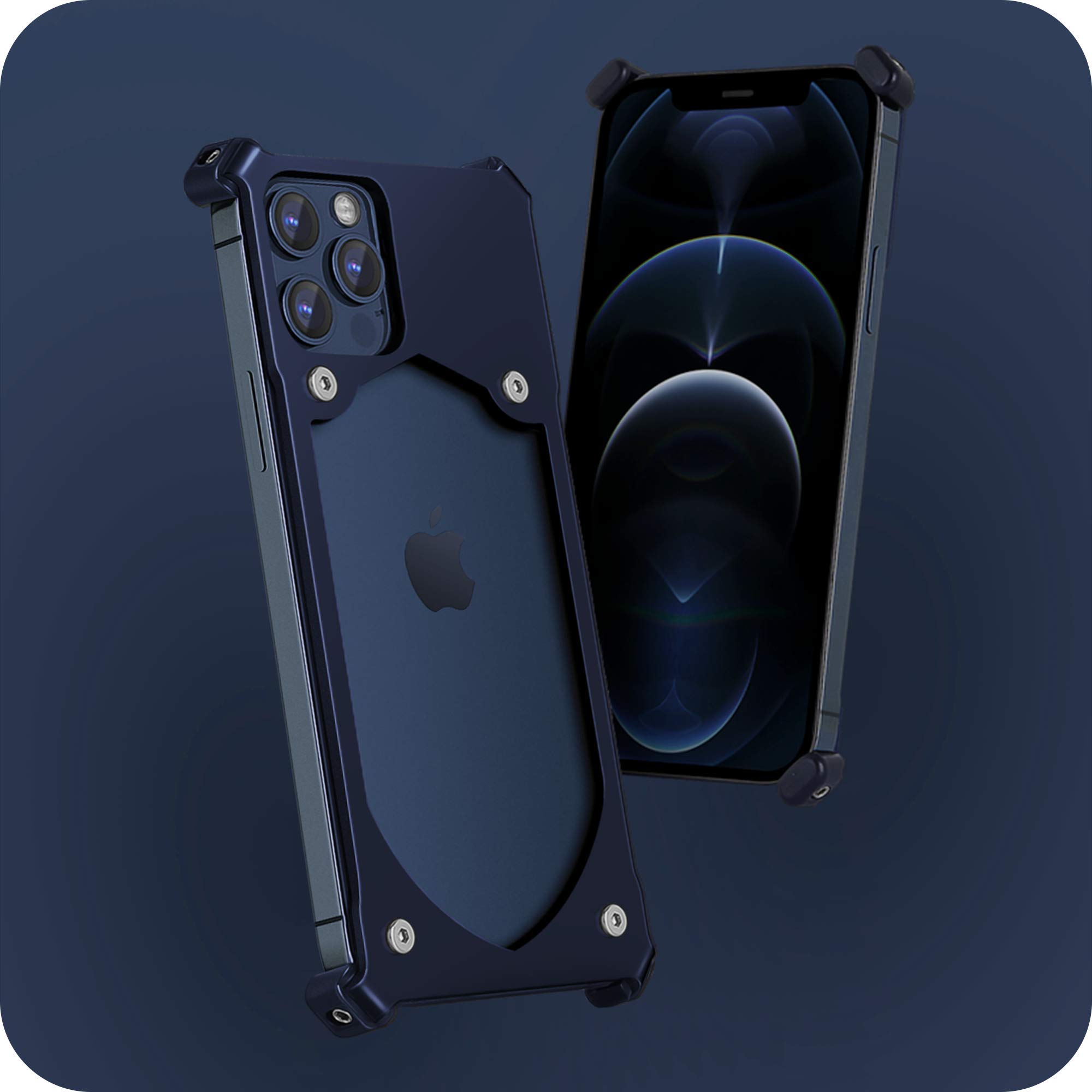 Military-Grade Titanium Exoskeleton Case for iPhone 12 Pro Max - 10ft Drop Tested, Ultra-Thin Naked Feel, Navy Blue - Perfect for Outdoor Adventures, Work & Daily Protection
