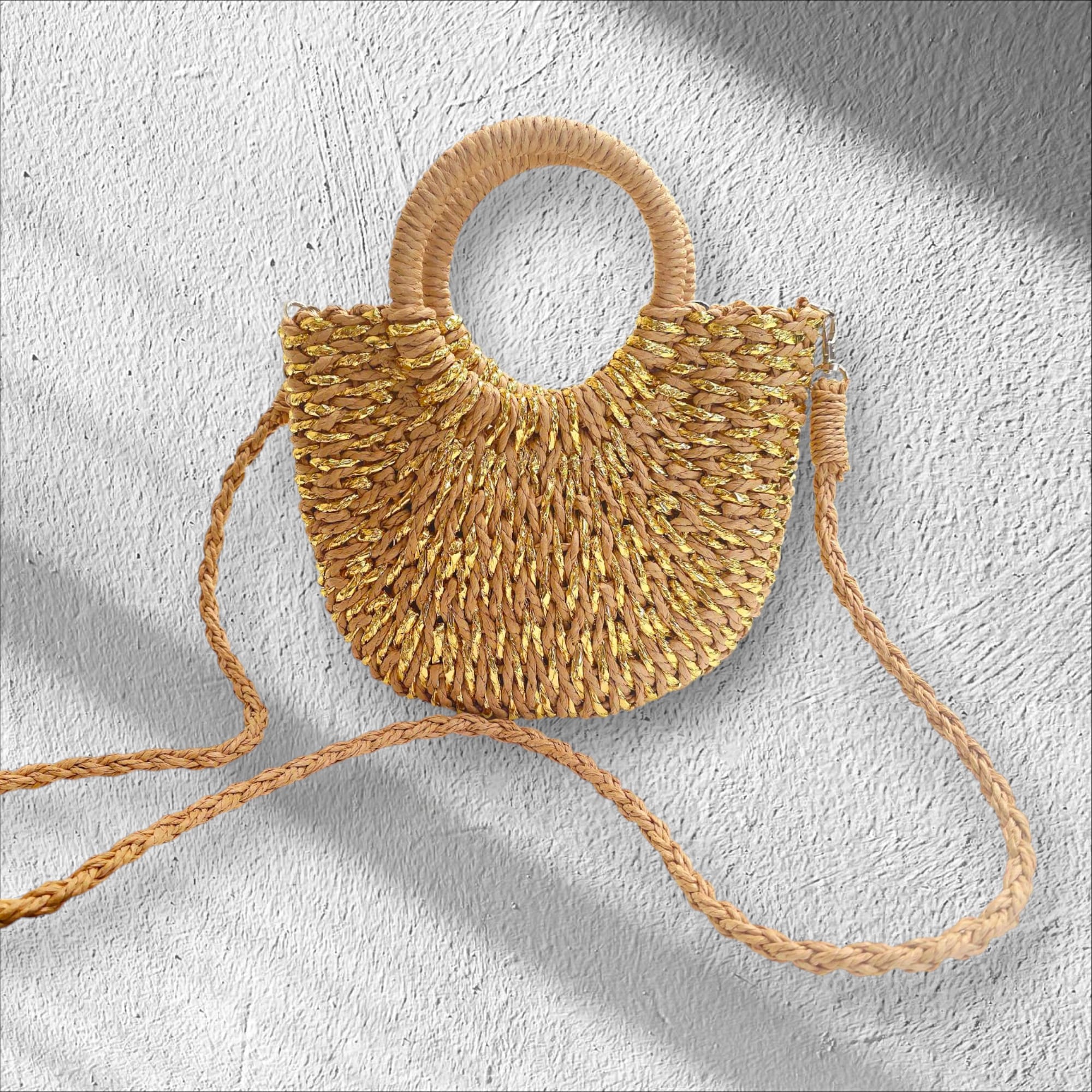 Daryl Raffia Bag Gold/Taupe - Stylish Woven Handbag for Women, Perfect for Beach, Summer Outfits, and Casual Occasions