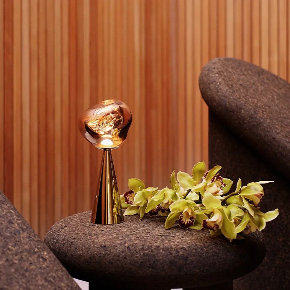 TOM DIXON Melt LED Portable Table Lamp - Gold Finish, USB Rechargeable, Dimmable Ambient Lighting for Bedroom, Living Room & Outdoor Use