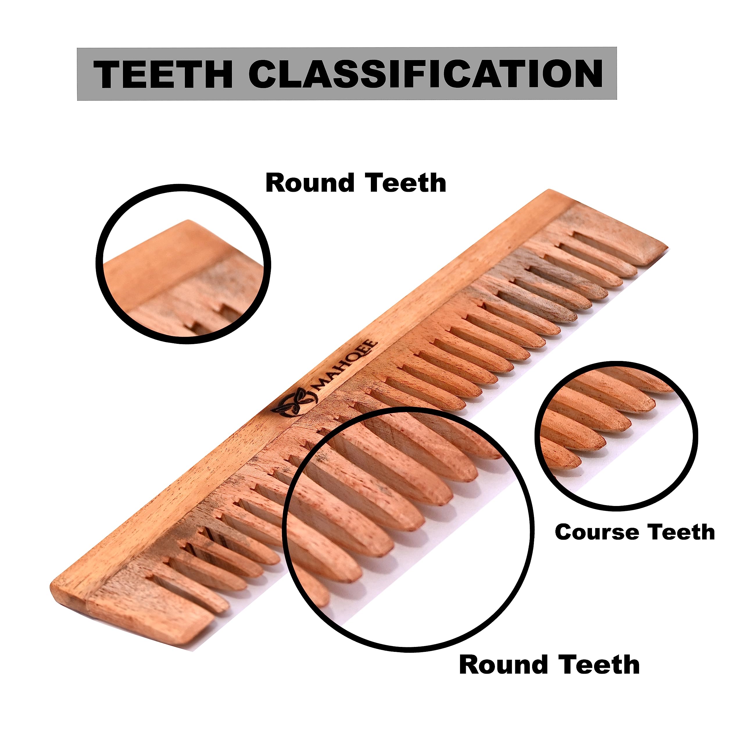 MAHQEE BEAUTY CARE Neem Wood Comb for Hair Growth & Scalp Care - Anti Hair Fall, Dandruff Control & Gentle Detangling - Natural Wooden Wide Tooth Comb for Women & Men - Perfect for Daily Hair Care & Styling