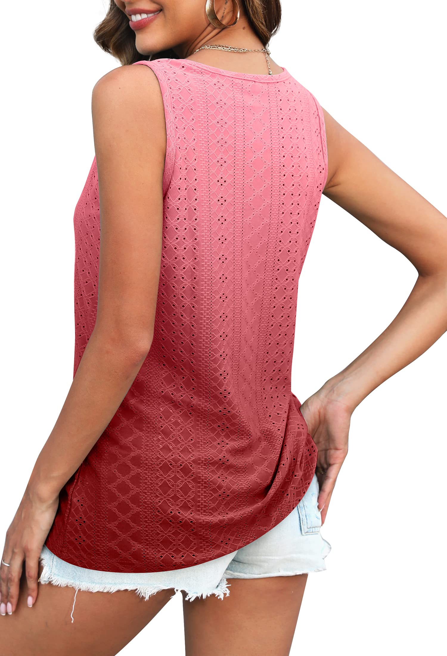 Women's Eyelet Tank Tops - Summer Loose Fit Breathable Lightweight Sleeveless Shirts for Casual Wear, Beach Outfits & Vacation Essentials
