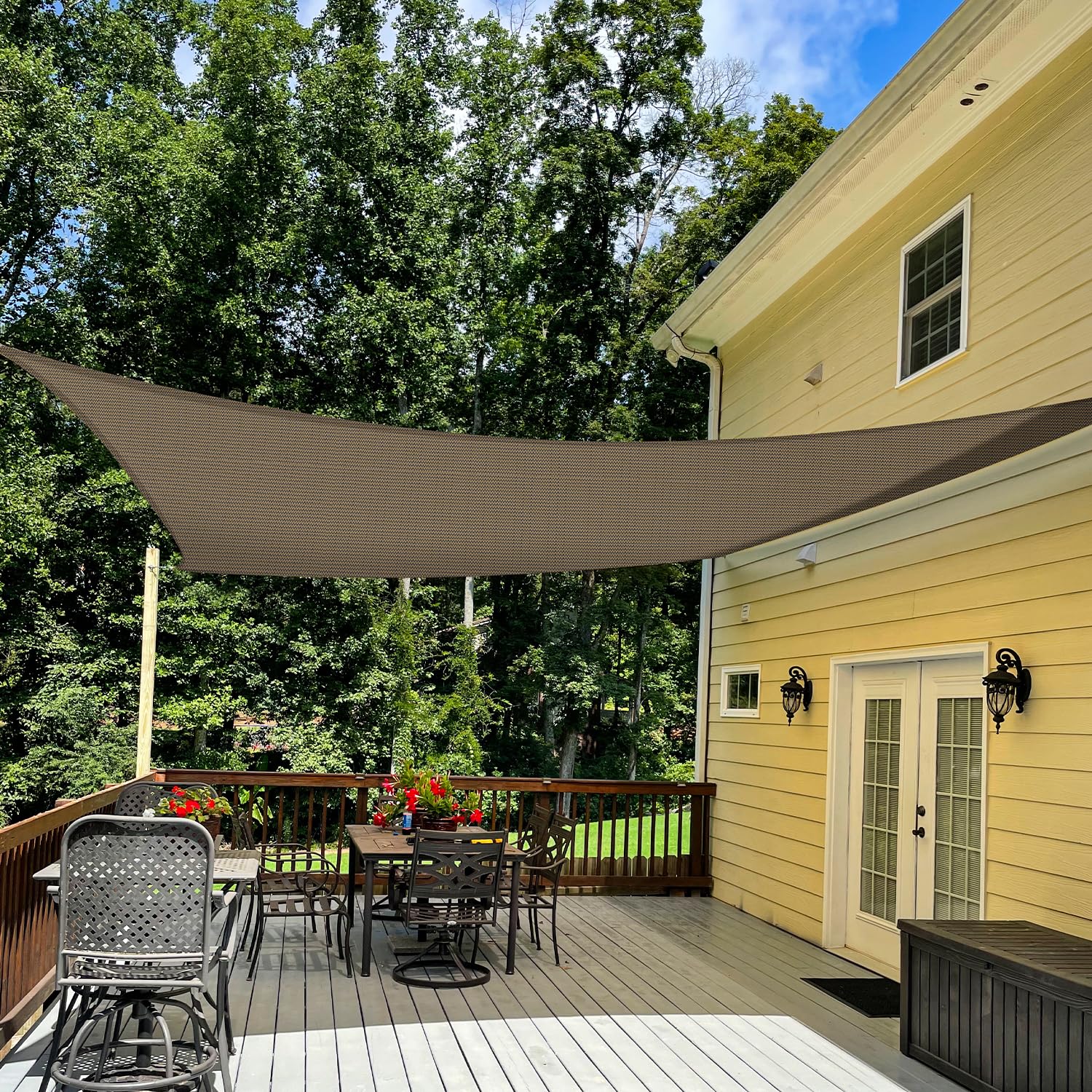 16' x 20' Brown Coffee Sun Shade Sail - Premium Permeable Square Canopy for Patio, Garden & Pool Area - UV Protection & Custom Commercial Standard by TANG Sunshades Depot