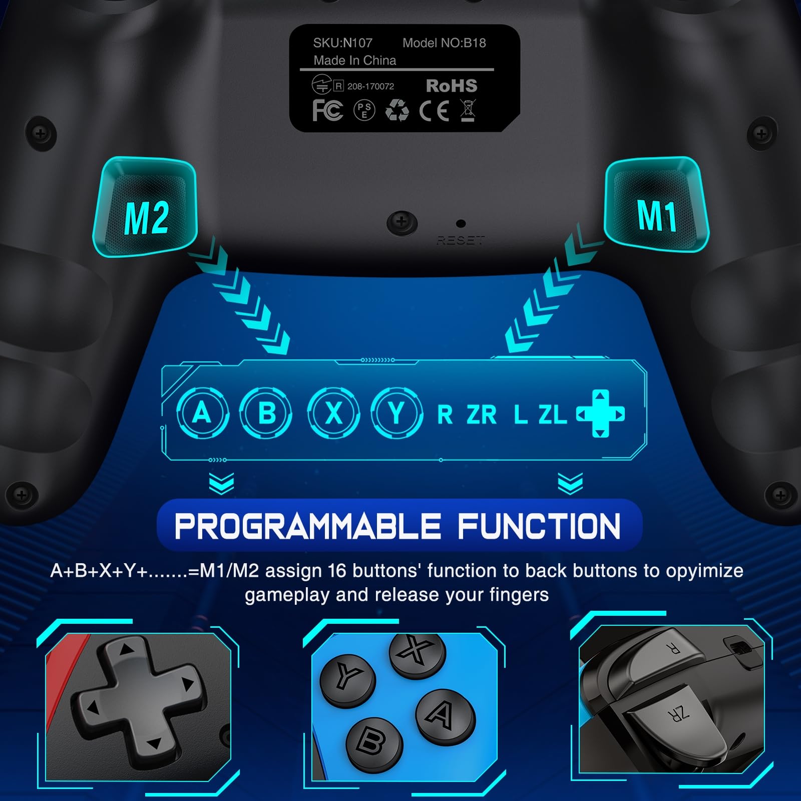 Wireless Pro Controller for Nintendo Switch/Switch Lite/Switch OLED - Compatible with iOS, Android & PC - Programmable Turbo Buttons & Wake-Up Function (Upgraded Version) - Perfect for Gaming, Travel & Family Entertainment