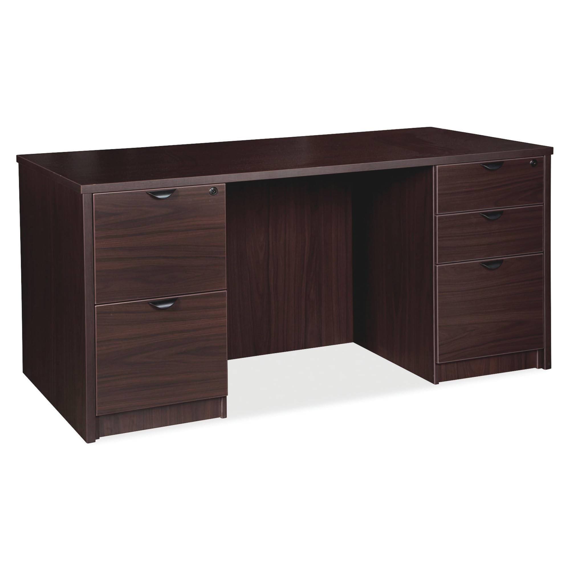 Lorell Prominence 2.0 Espresso Laminate Double-Pedestal Office Desk - Modern Executive Workstation for Home & Business Use