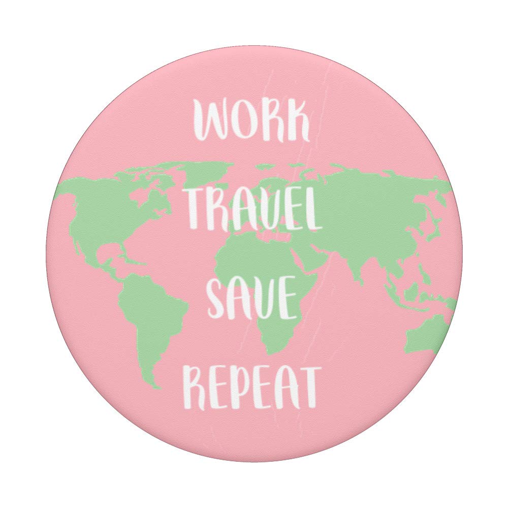 World Map Travel Quote Poster - Inspirational Work Travel Save Repeat Wall Art for Home, Office & Gifts