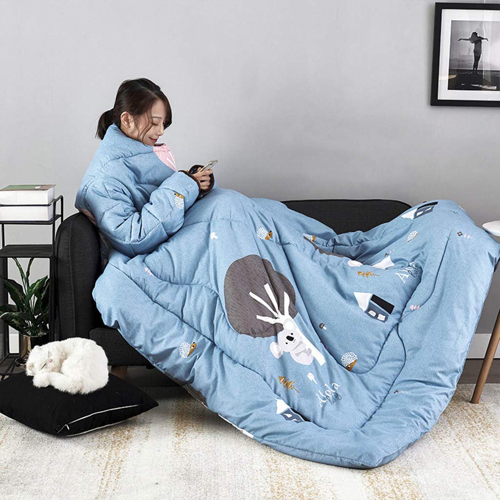 QIMO Feather Wearable Blanket with Sleeves - Ultra Soft & Warm Microfiber Wrap Robe for Women & Men - Perfect for Winter Nights, Lounging & Camping