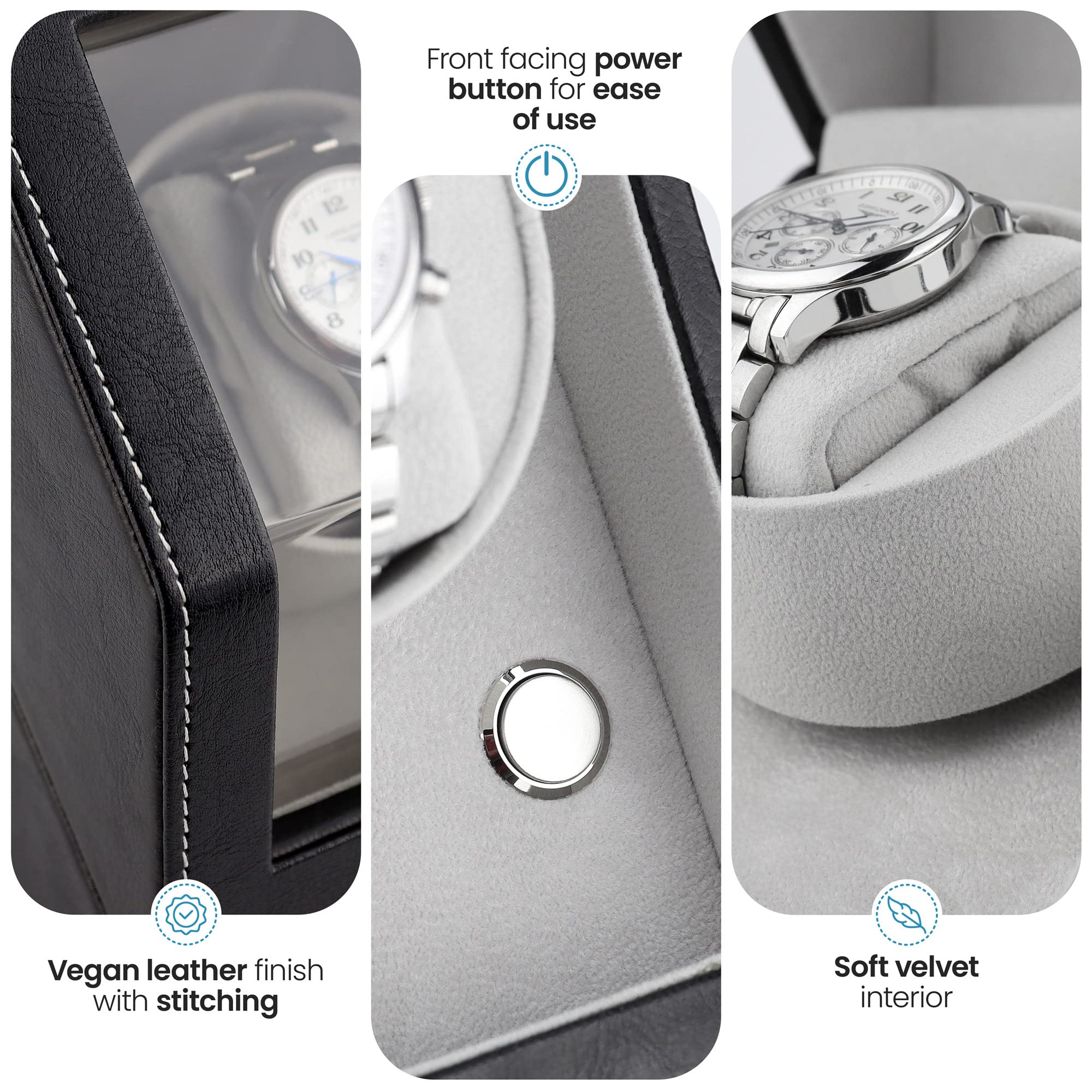 Premium Automatic Watch Winder for Rolex & Luxury Watches - Japanese Motor, 12 Customizable Settings - Battery & AC Powered - Safe Zero Magnetization Design - Perfect for Travel, Display & Watch Storage