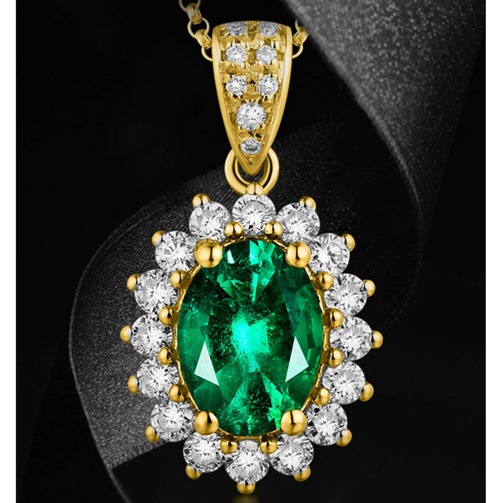 18K Yellow Gold Emerald Pendant Necklace for Women - 0.75ct Oval Green Emerald with Diamond Accents - Elegant Floral Design Jewelry for Weddings, Anniversaries & Special Occasions
