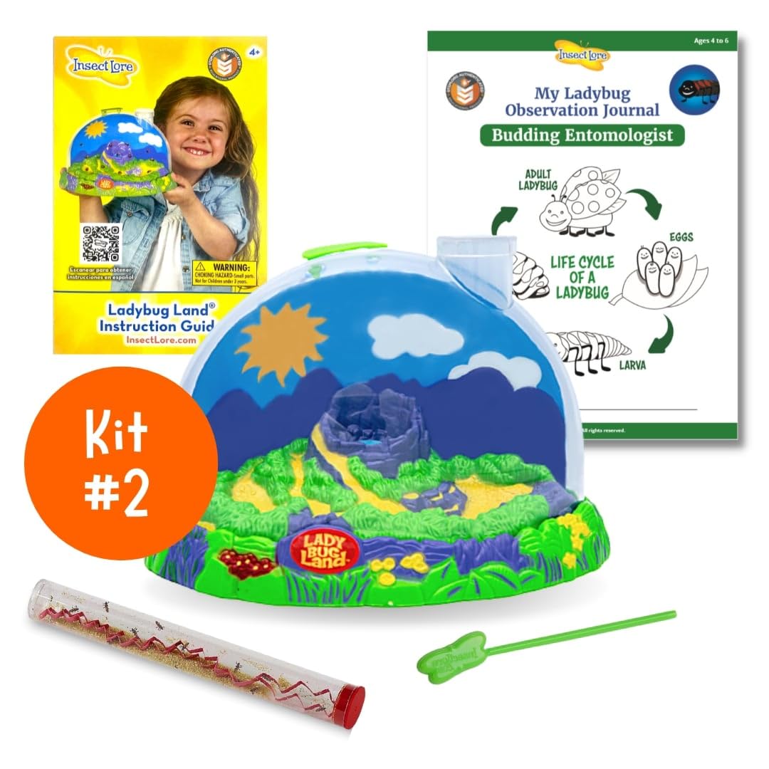 Insect Lore Bug Camp Bundle - Live Caterpillars Butterfly Kit, Ladybug Land with Live Larvae, Ant Mountain with Live Harvester Ants | STEM Educational Toys for Kids | Perfect for Classroom Science Projects & Backyard Exploration